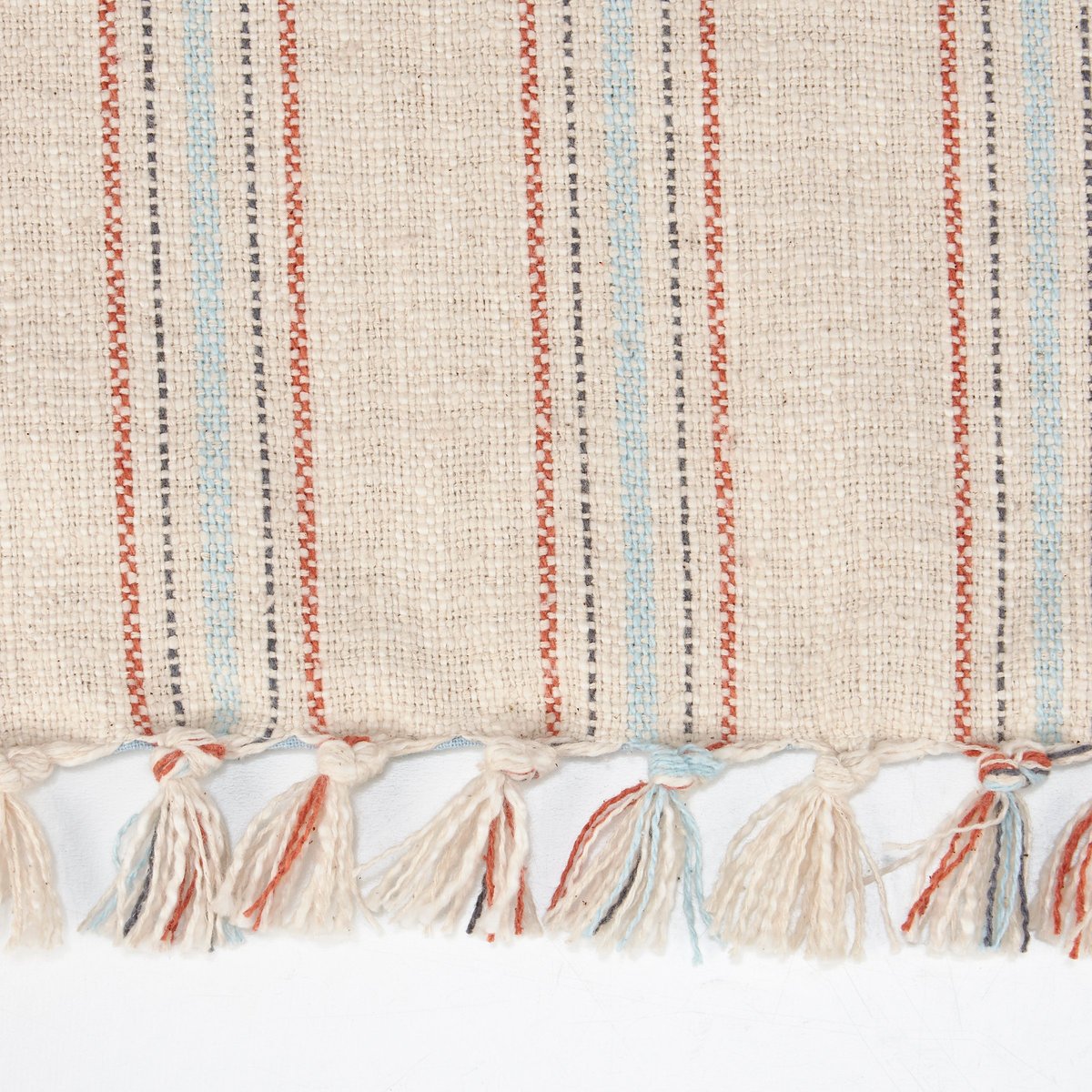 Rustic Farmhouse Ticking Stripe Table Runner, Reversible Red Blue Cotton Decor, Machine Washable