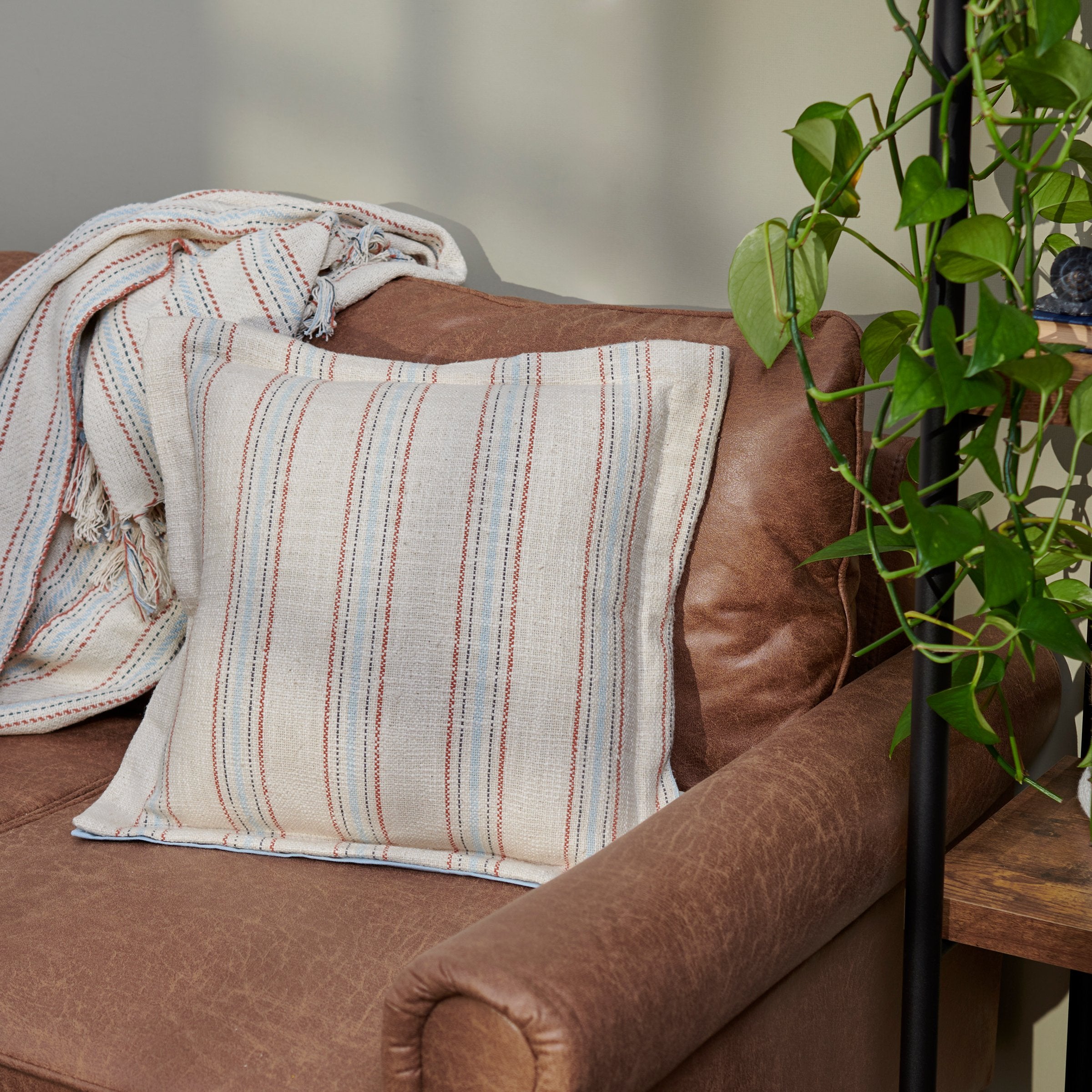 Farmhouse Ticking Stripe Cotton Throw Pillow - Cozy Home Accent with Zipper