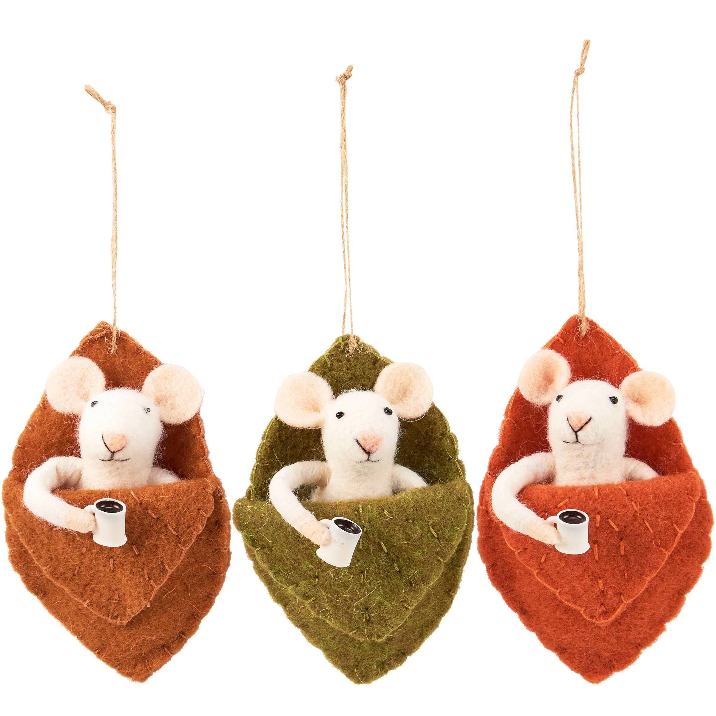 Whimsical Felt Mice in Autumn Leaves Critter Set - Delightful Fall Decor