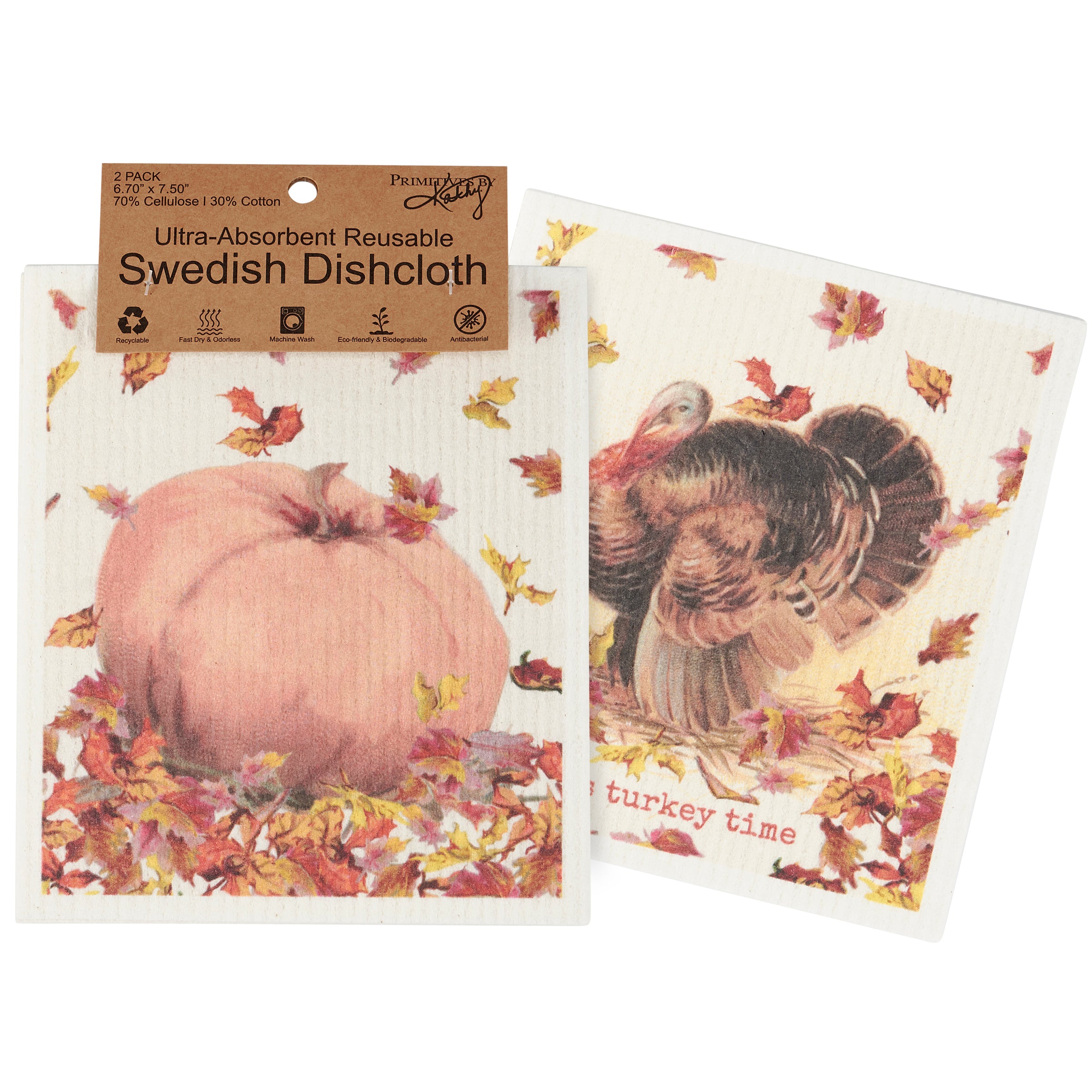 Festive Turkey Time Swedish Dishcloth Set - Eco-Friendly Fall Kitchen Decor