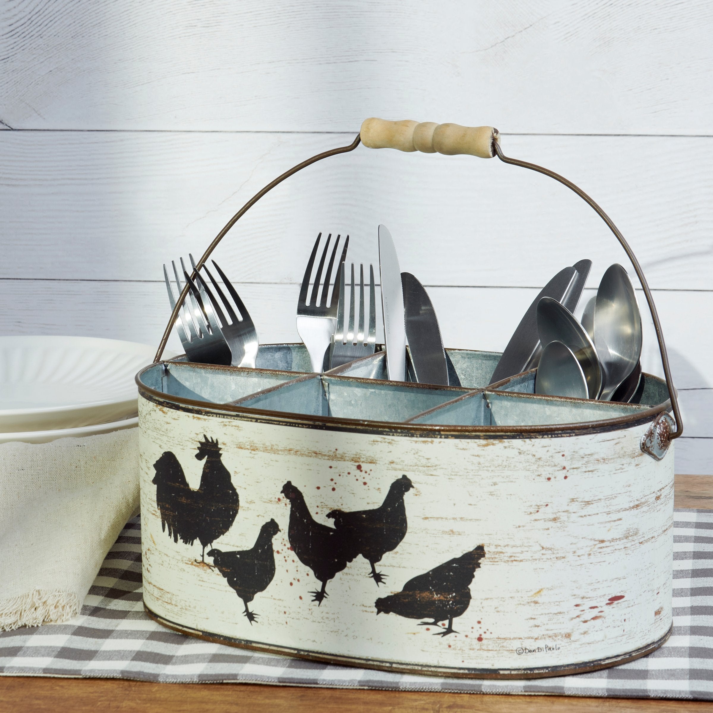 Rustic Farmhouse Galvanized Metal Caddy - 6-Section Kitchen Utensil & Condiment Organizer