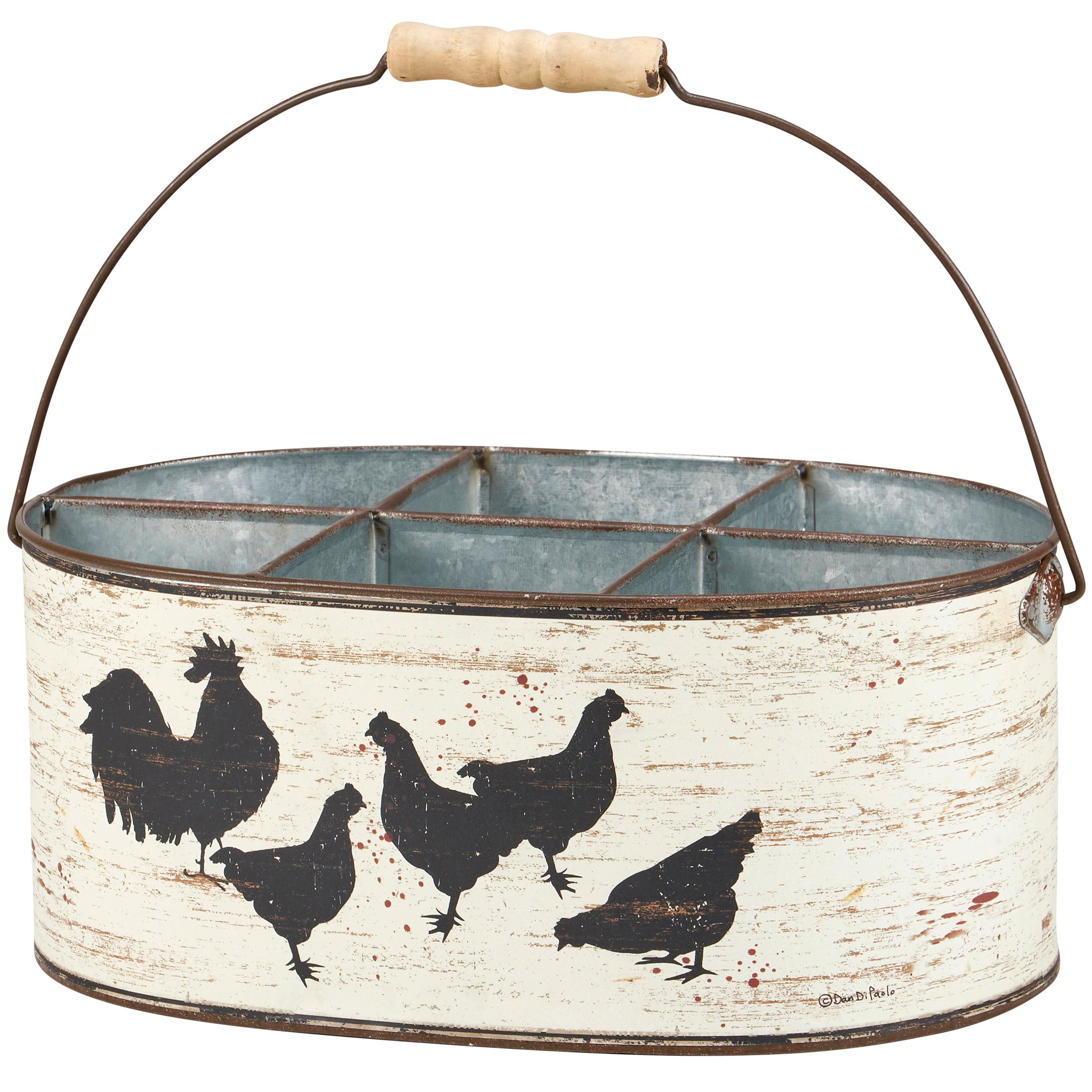 Rustic Farmhouse Galvanized Metal Caddy - 6-Section Kitchen Utensil & Condiment Organizer