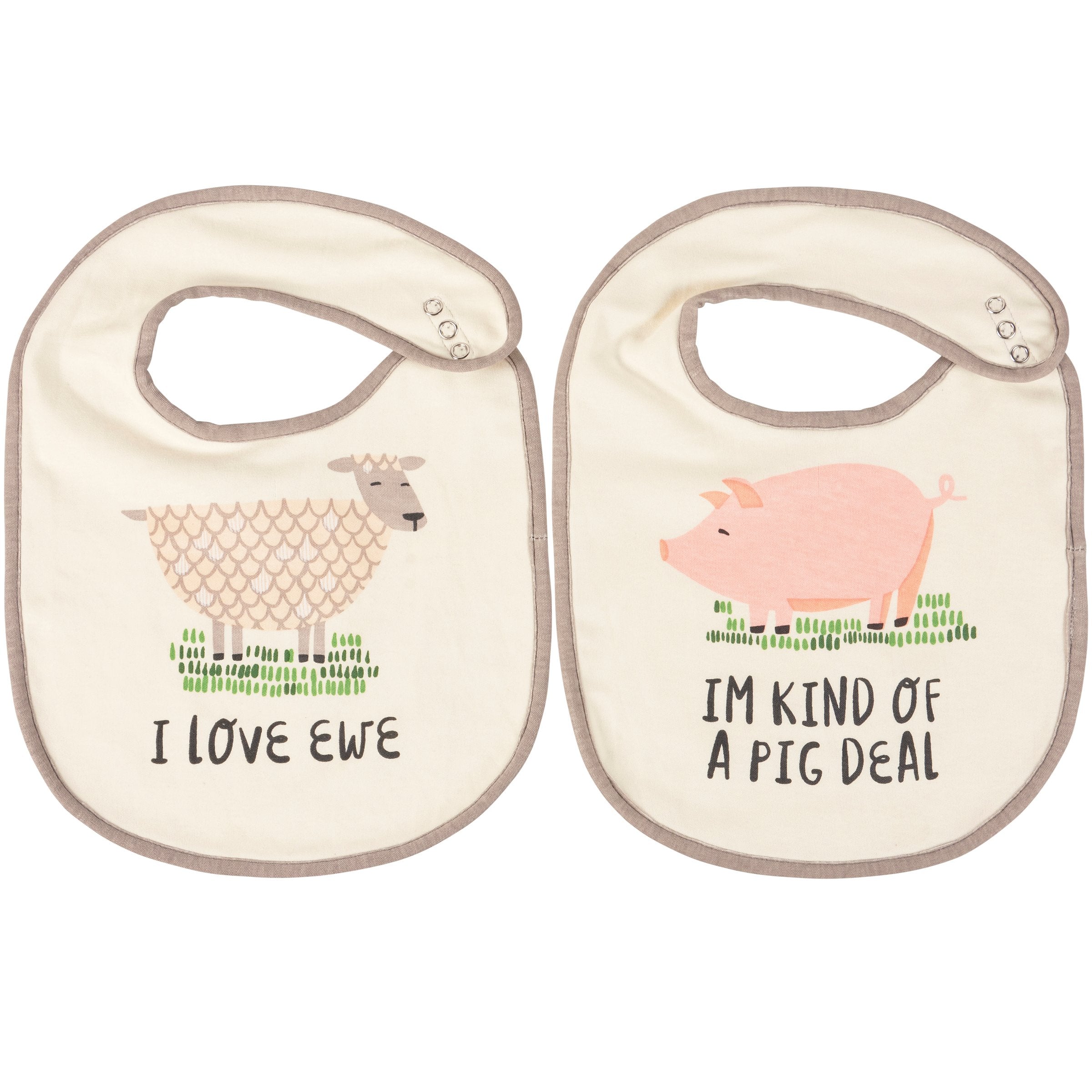 Adorable Farm Animal Baby Bib Set - "I Love Ewe" & "Pig Deal" Cotton
