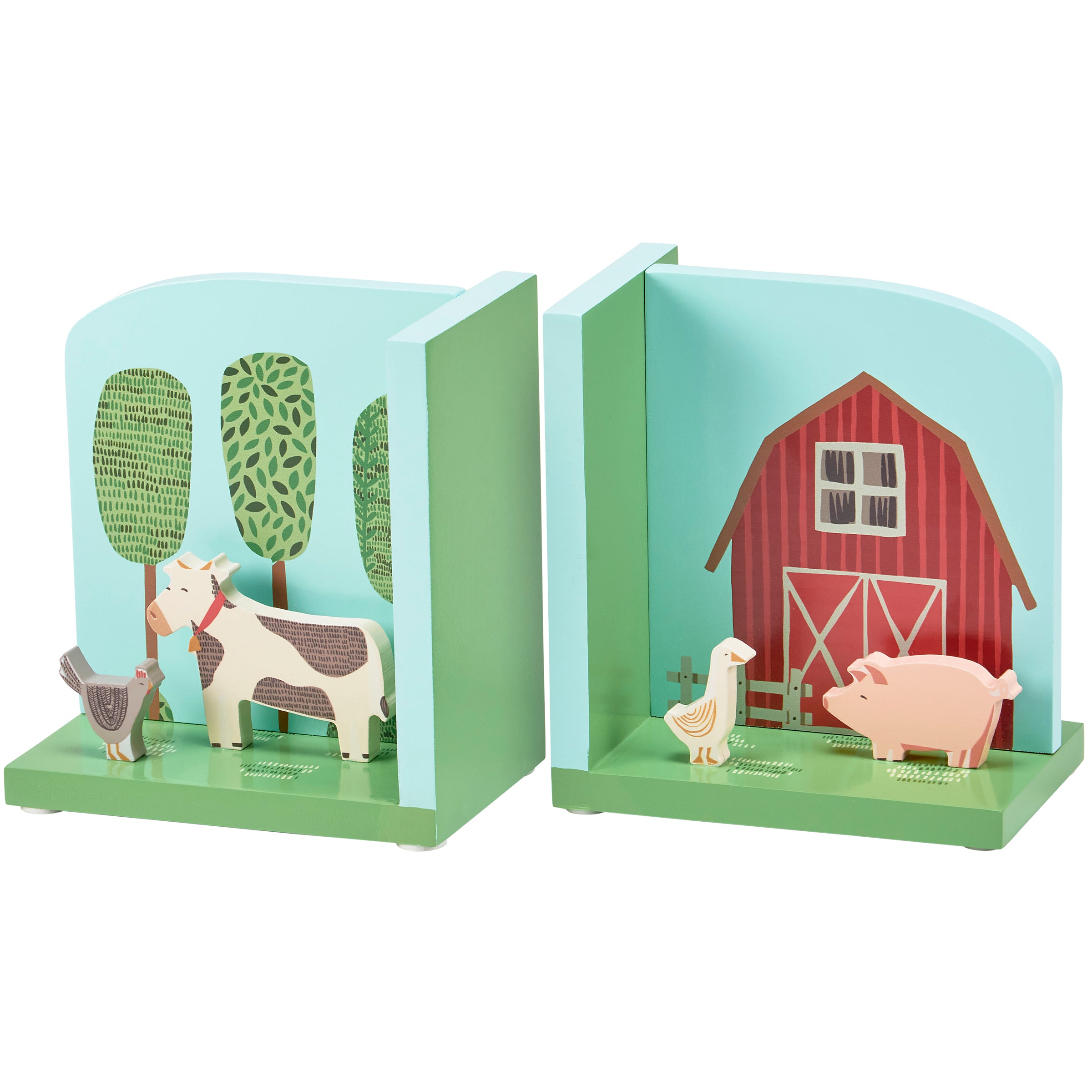 Charming Farm Animal Wooden Bookends for Kids Nursery Playroom Decor