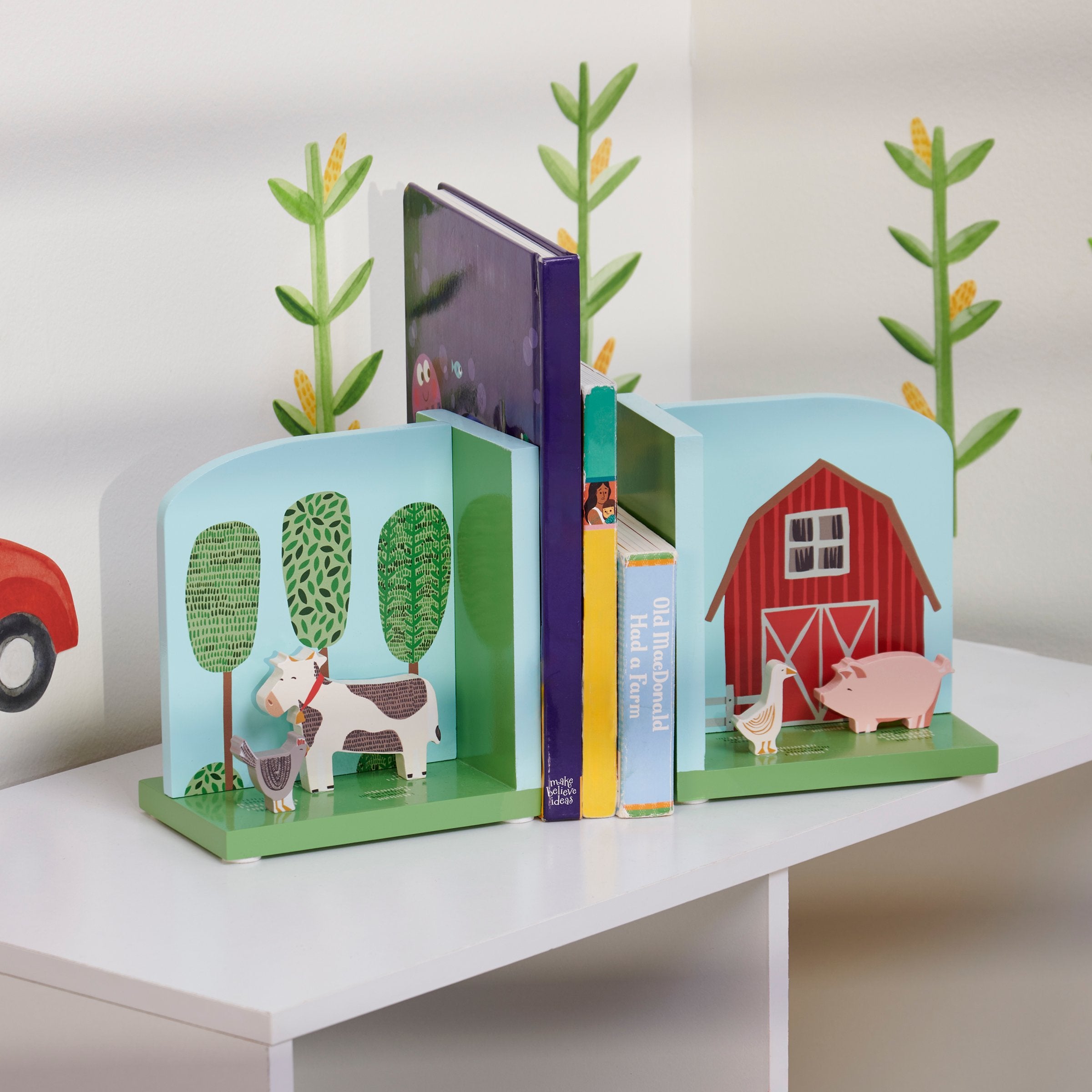 Charming Farm Animal Wooden Bookends for Kids Nursery Playroom Decor