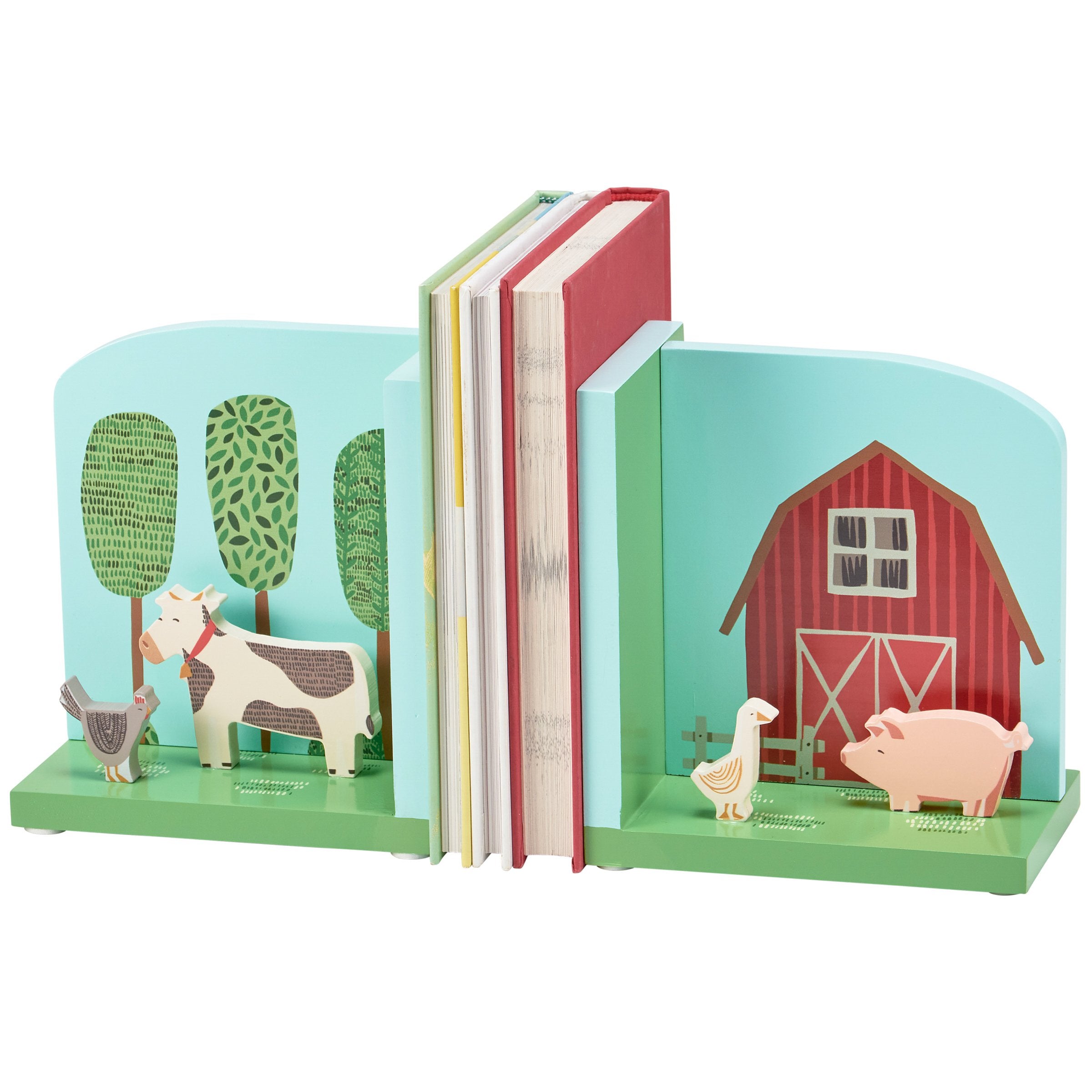 Charming Farm Animal Wooden Bookends for Kids Nursery Playroom Decor