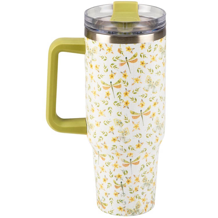 40oz Butterfly Insulated Stainless Steel Travel Mug with Handle and Straw