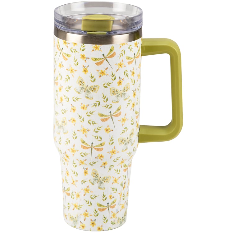 40oz Butterfly Insulated Stainless Steel Travel Mug with Handle and Straw