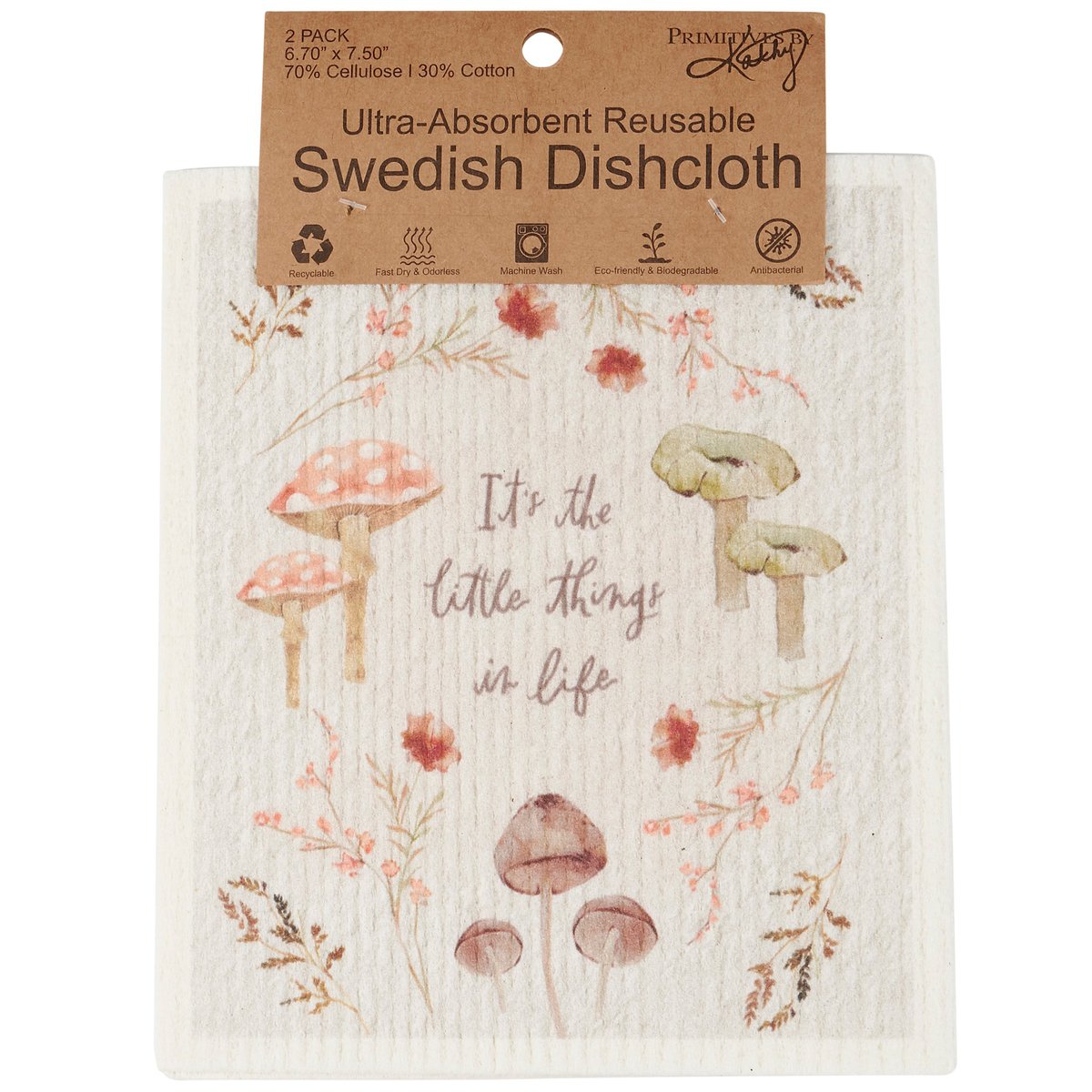 Eco-Friendly Swedish Dishcloth Set with Watercolor Flowers & Mushrooms Design
