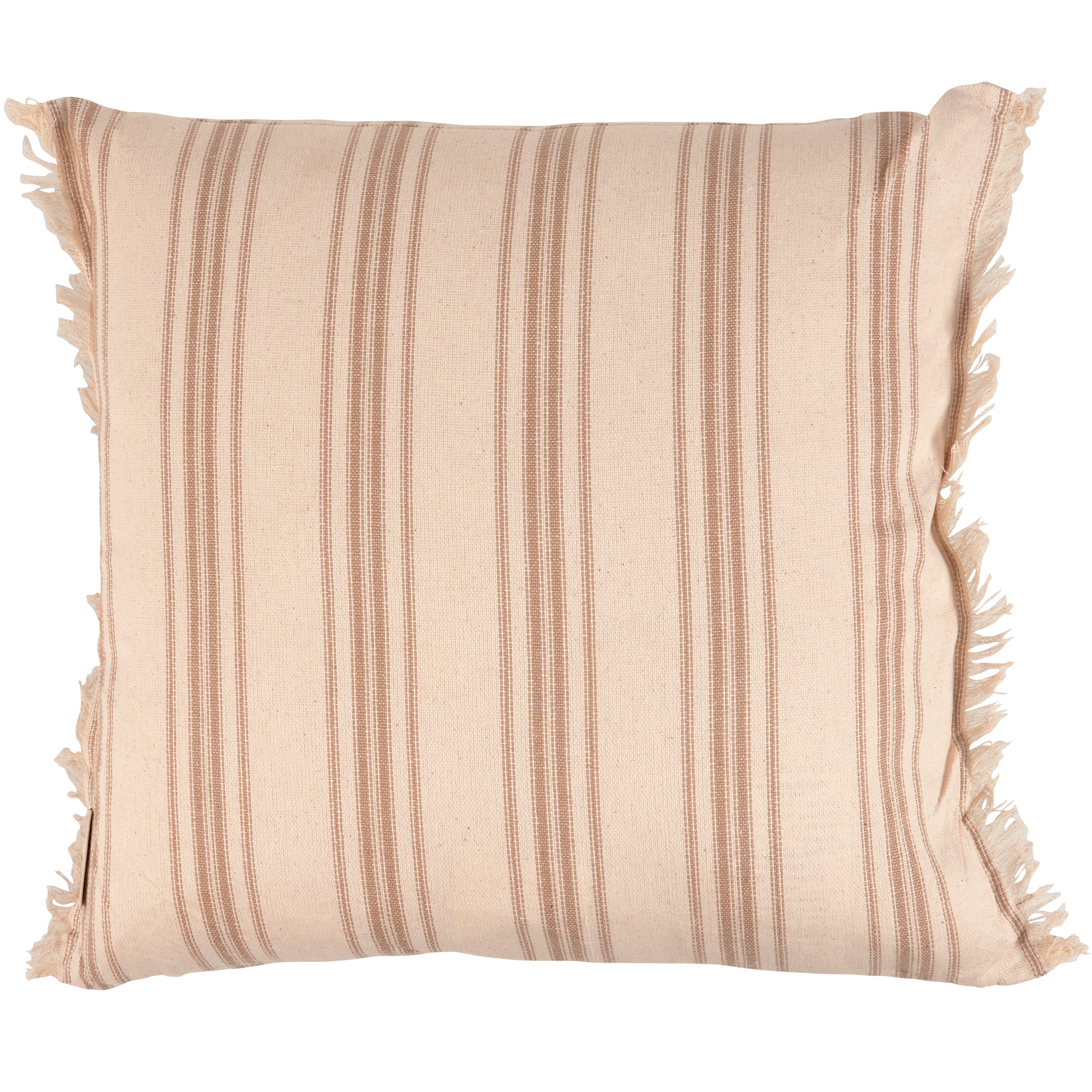 Rustic Farmhouse Cream Cotton Horse Pillow with Frayed Border & Woven Stripes