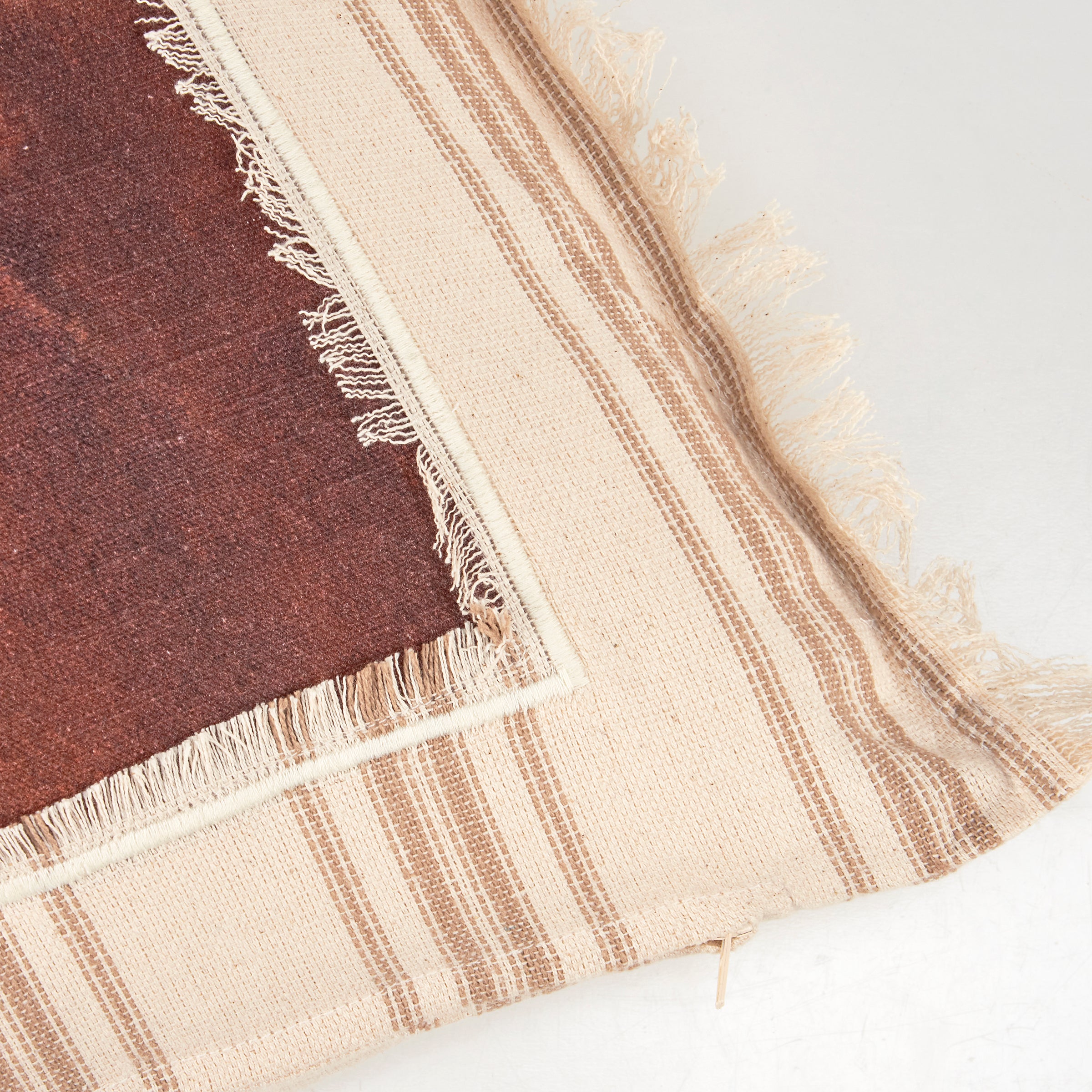 Rustic Farmhouse Cream Cotton Horse Pillow with Frayed Border & Woven Stripes