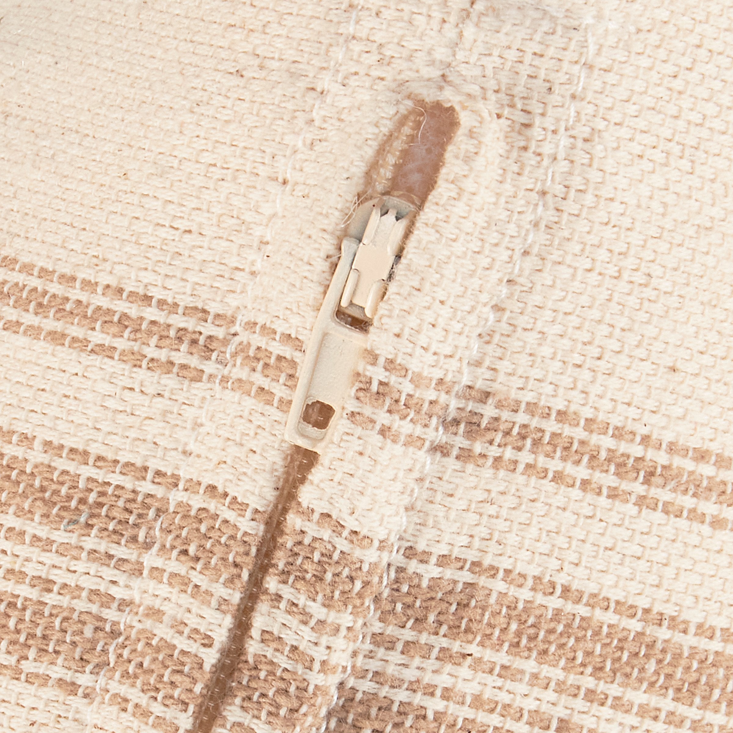 Rustic Farmhouse Cream Cotton Horse Pillow with Frayed Border & Woven Stripes