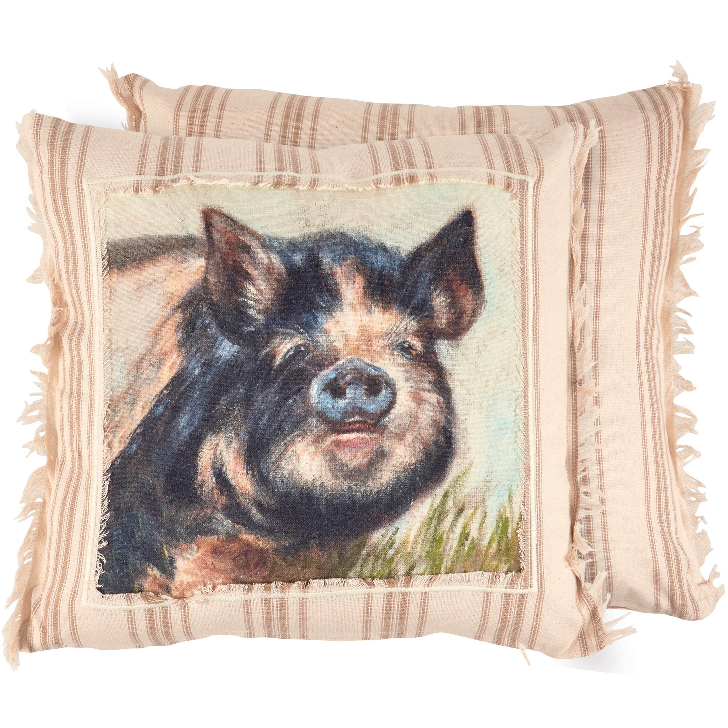 Charming Kune Kune Pig Farmhouse Cotton Throw Pillow - Frayed Design