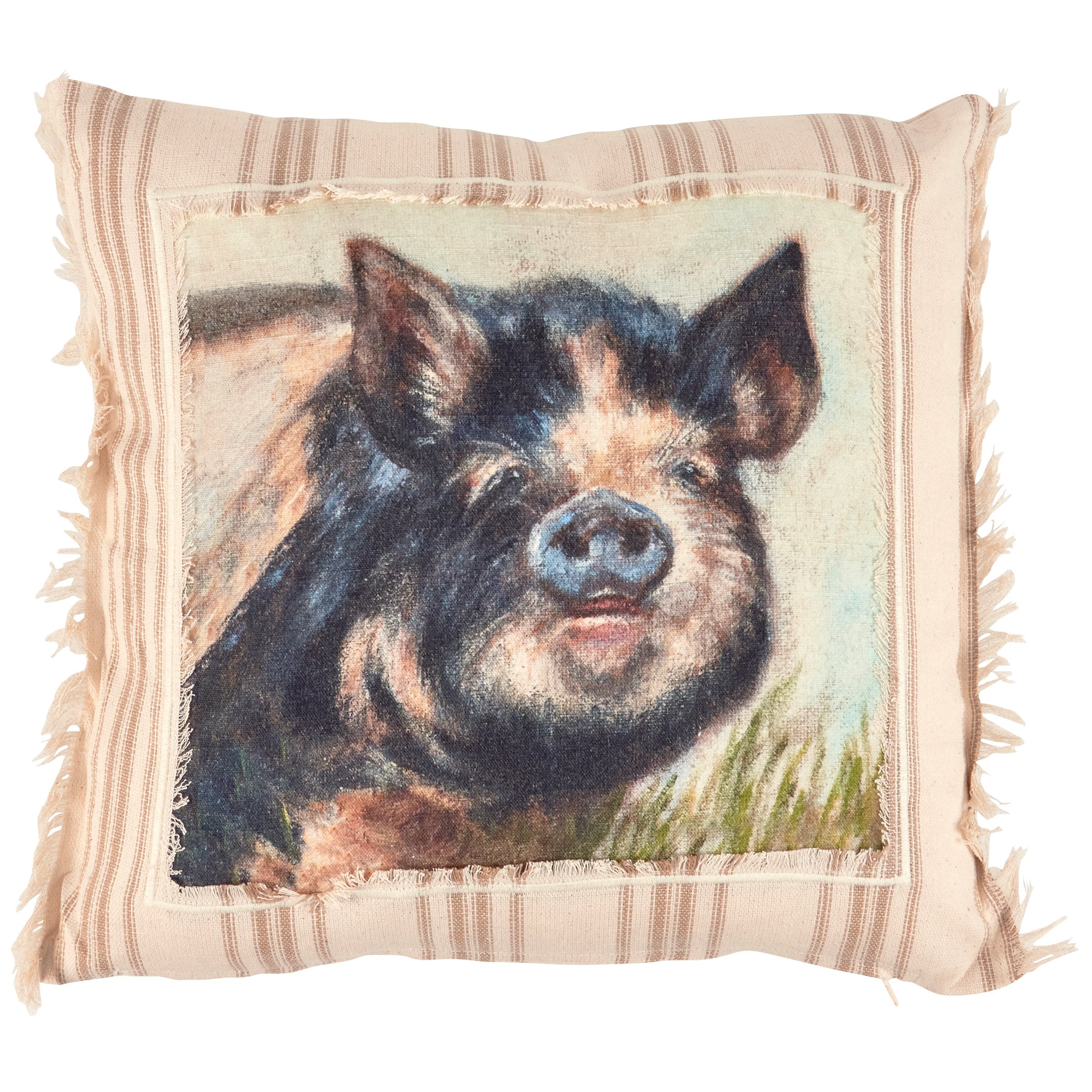 Charming Kune Kune Pig Farmhouse Cotton Throw Pillow - Frayed Design