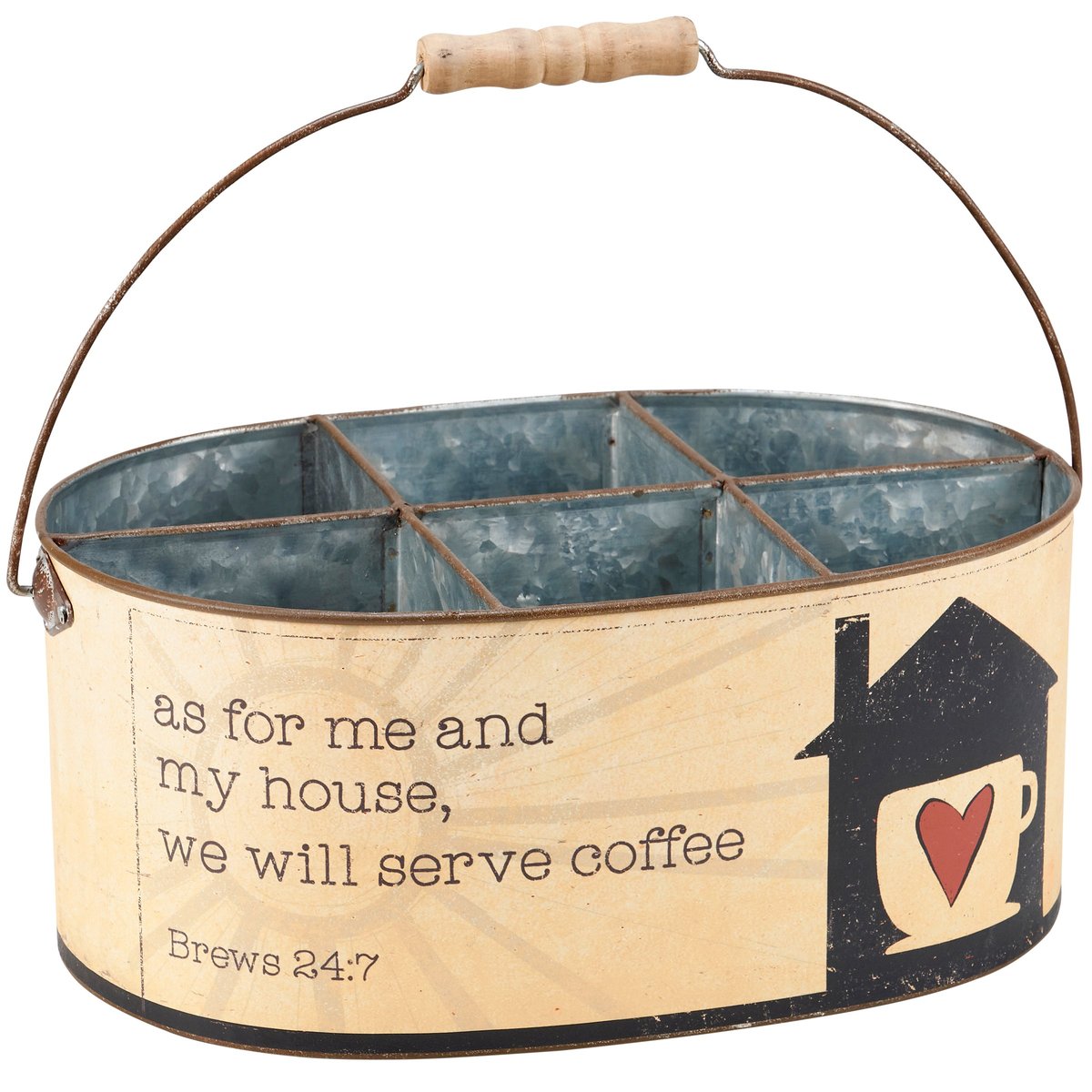 Charming Rustic Galvanized Metal Coffee Station Organizer Caddy with Handle