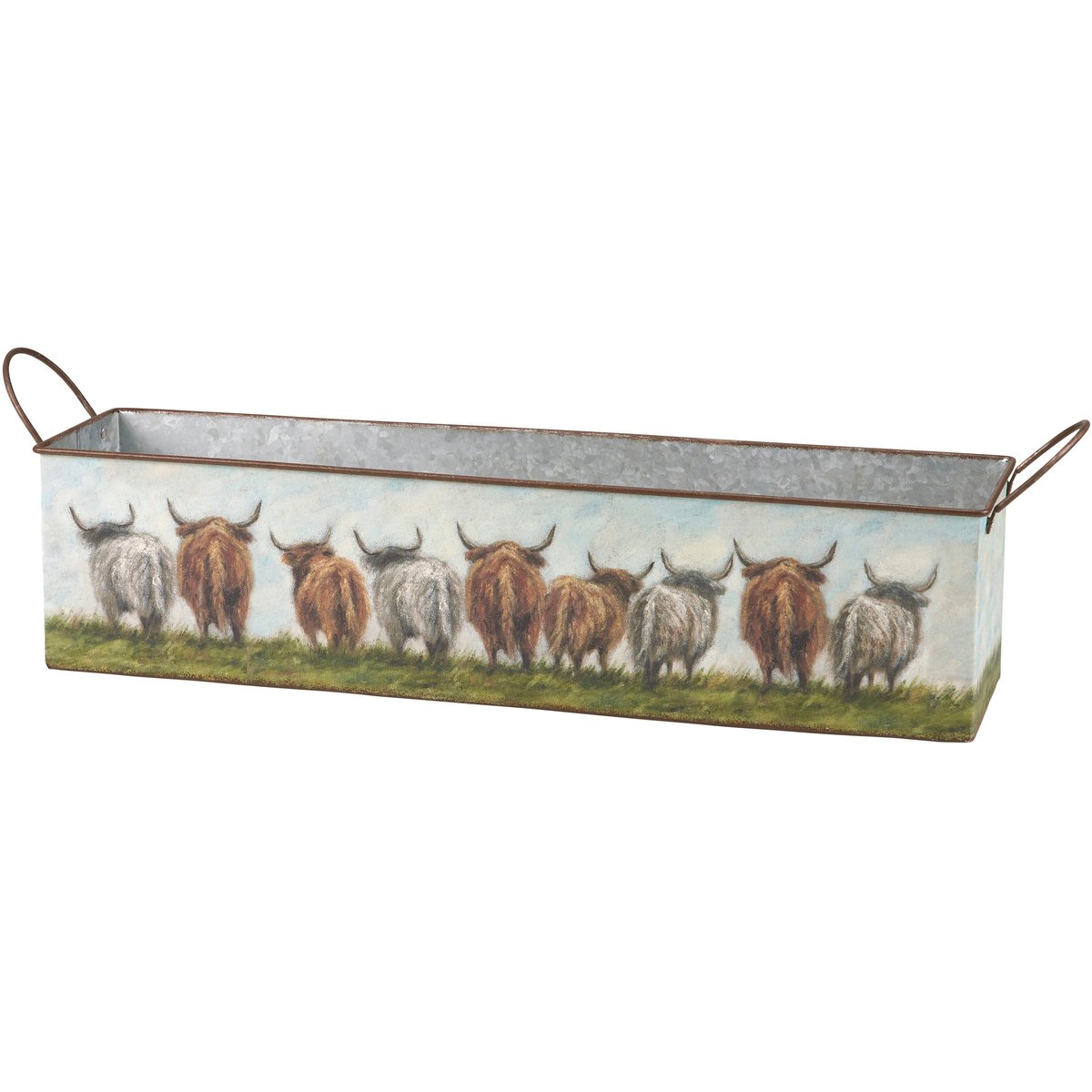 Rustic Farmhouse Highland Cow Galvanized Metal Nesting Storage Bin Set