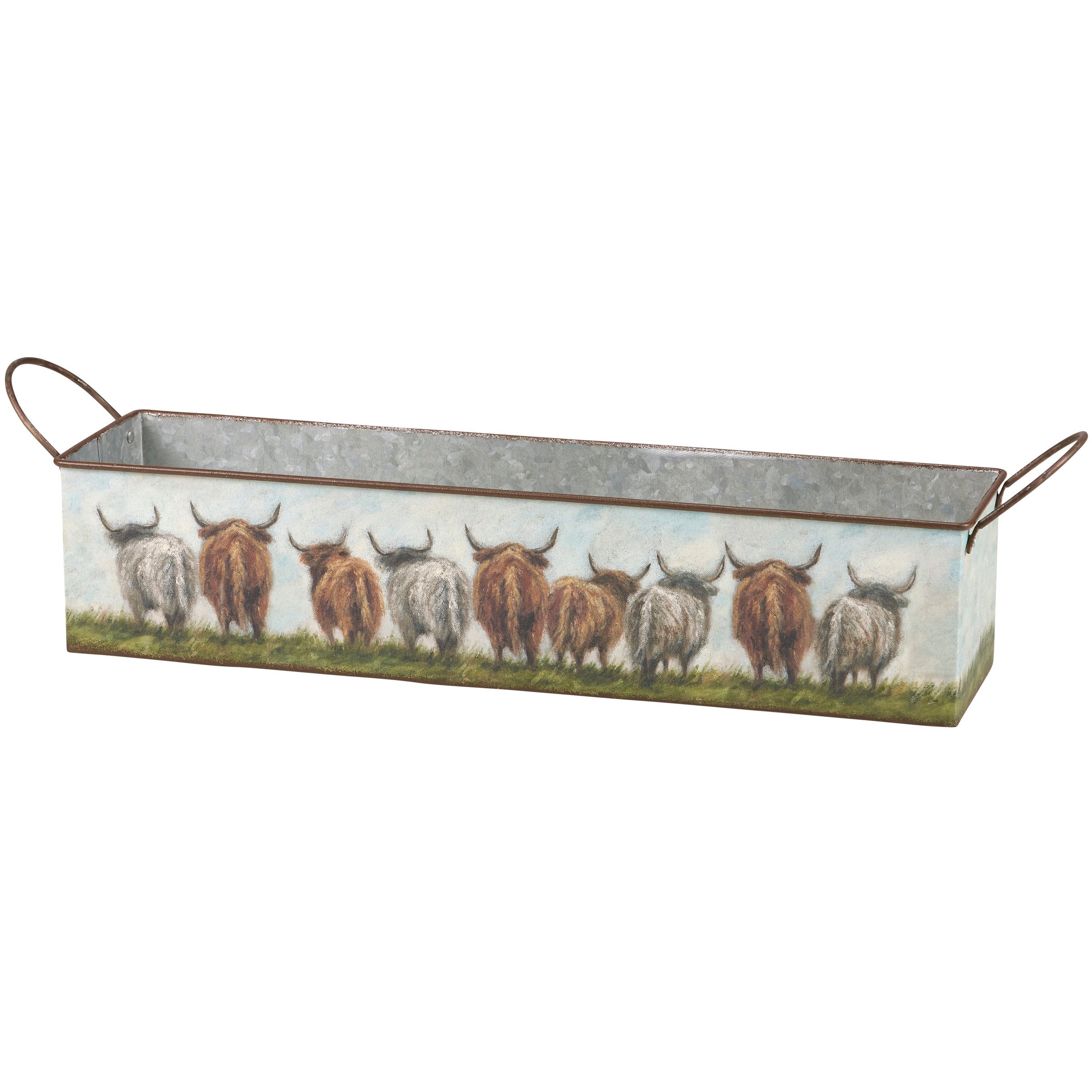 Rustic Farmhouse Highland Cow Galvanized Metal Nesting Storage Bin Set