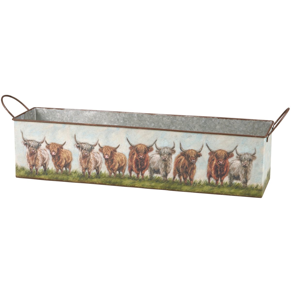 Rustic Farmhouse Highland Cow Galvanized Metal Nesting Storage Bin Set