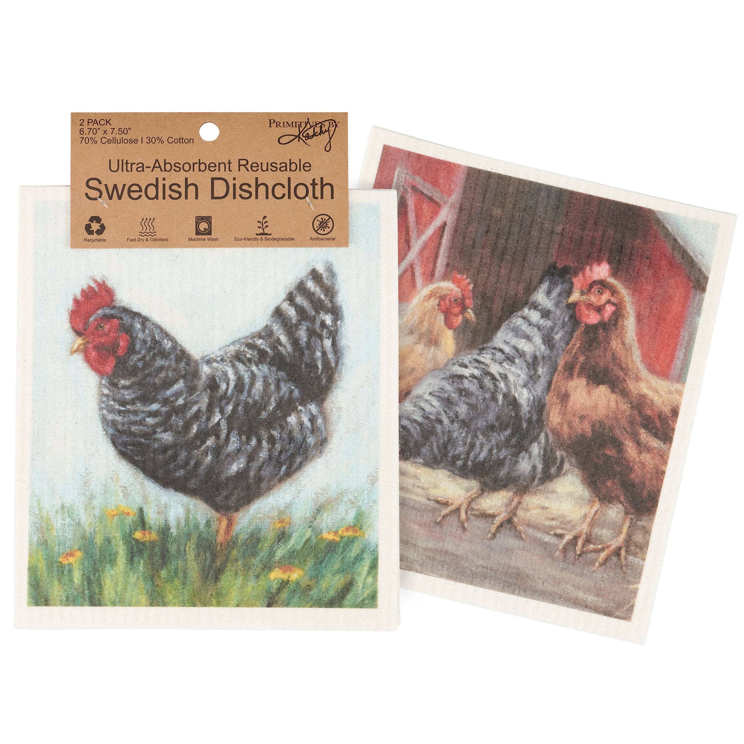 Charming Farmhouse Chickens Swedish Dishcloth Set - Eco-Friendly & Reusable