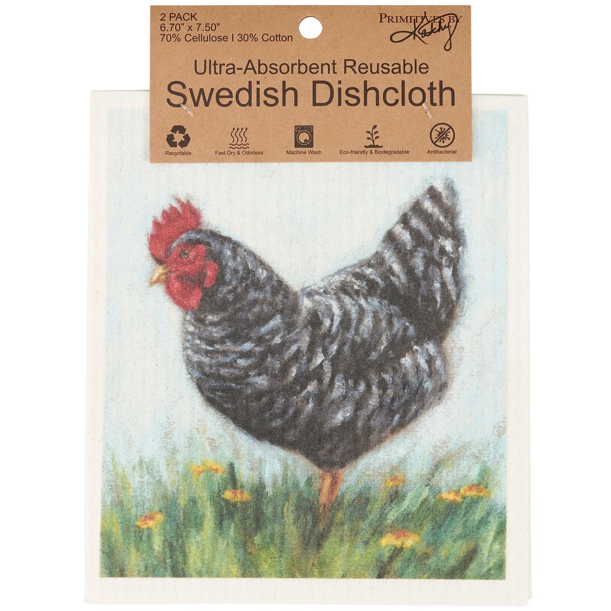 Charming Farmhouse Chickens Swedish Dishcloth Set - Eco-Friendly & Reusable