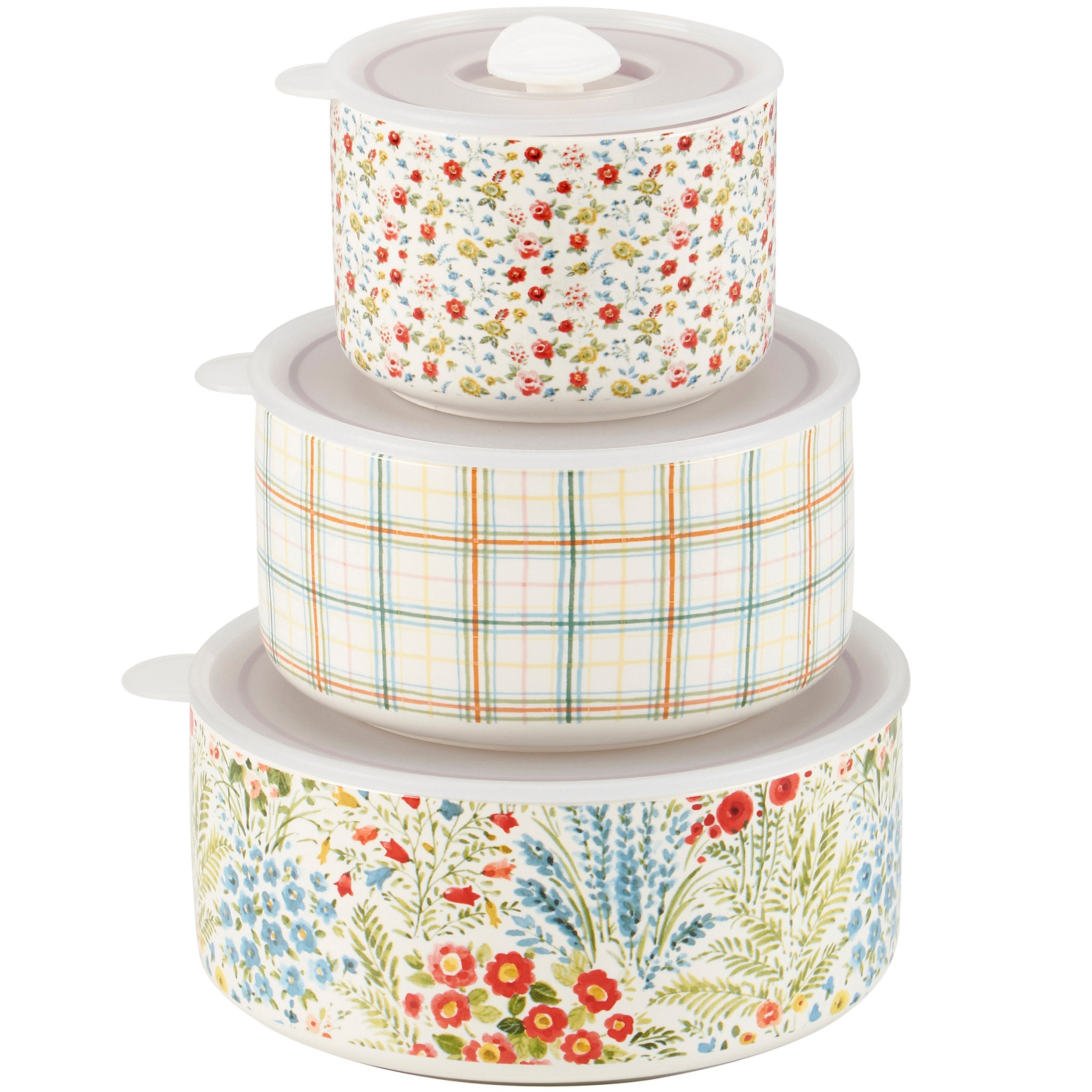 Delicate Watercolor Mixed Florals Ceramic Server Set with Vented Lids, 3-Piece