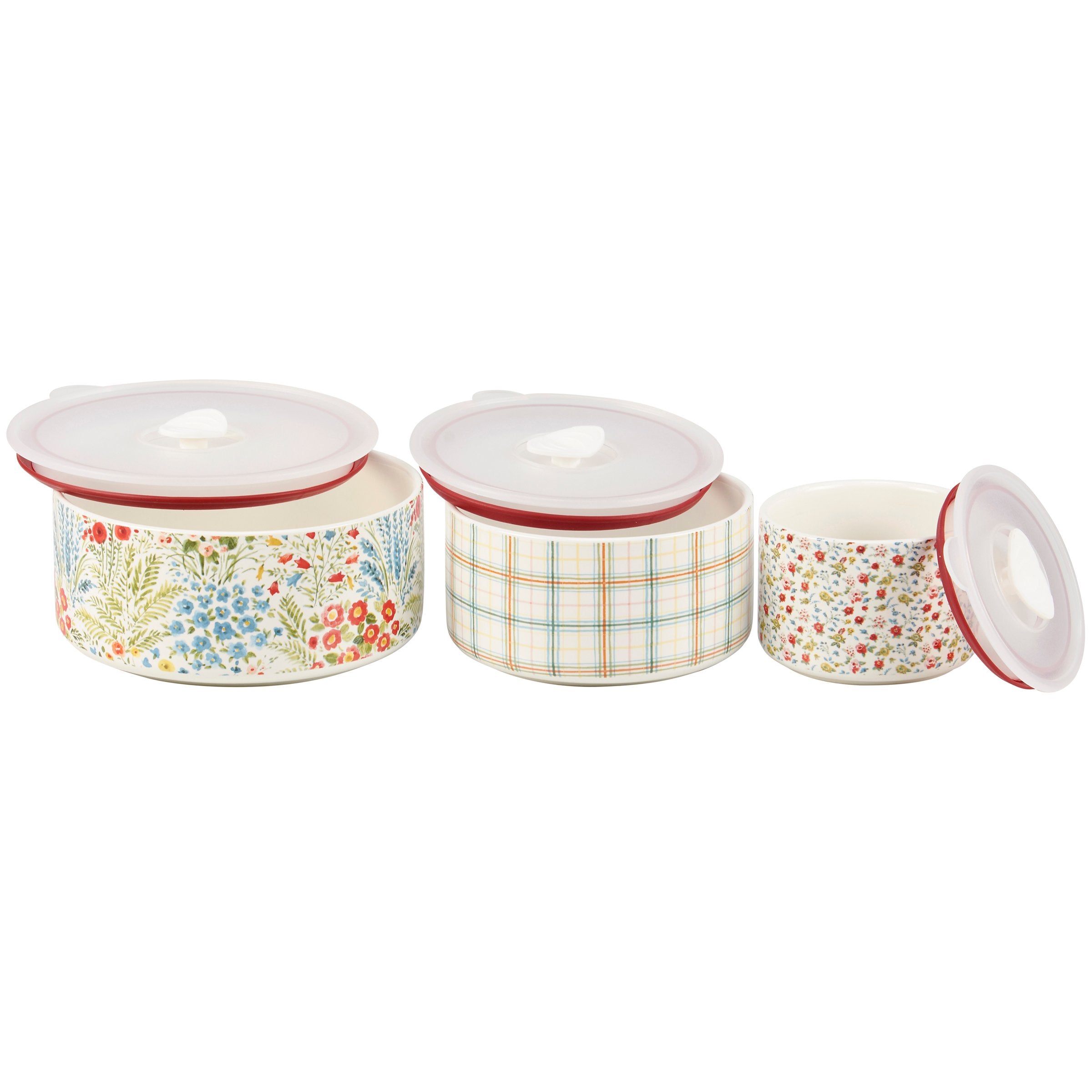 Delicate Watercolor Mixed Florals Ceramic Server Set with Vented Lids, 3-Piece