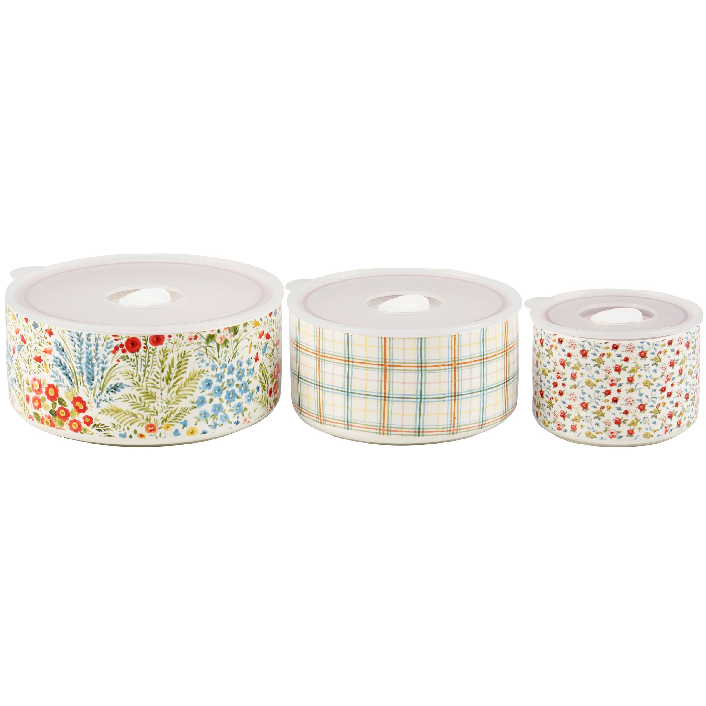 Delicate Watercolor Mixed Florals Ceramic Server Set with Vented Lids, 3-Piece
