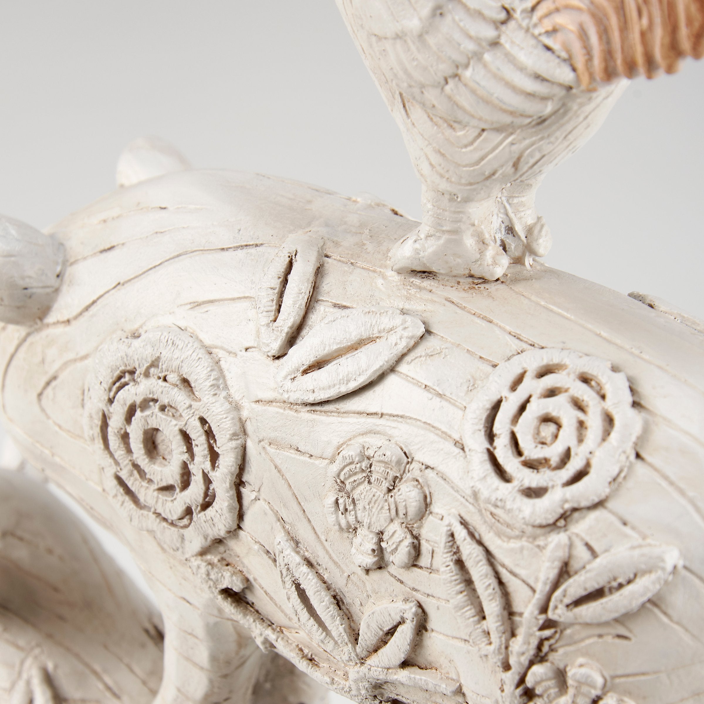 Charming Stacked Farm Animals Figurine: Rustic Farmhouse Decor with Embossed Floral Details