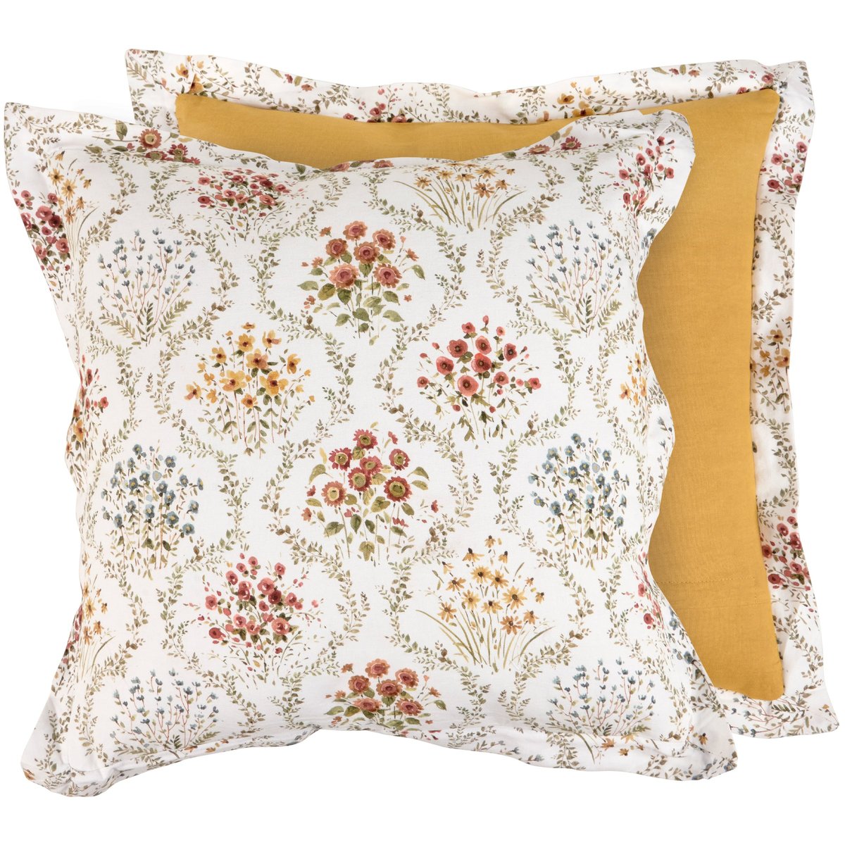Charming Fall Wildflowers Watercolor Cotton Throw Pillow with Zippered Cover