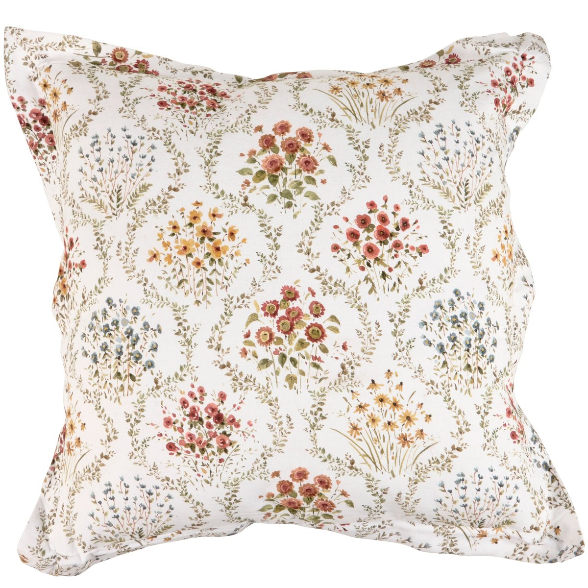 Charming Fall Wildflowers Watercolor Cotton Throw Pillow with Zippered Cover