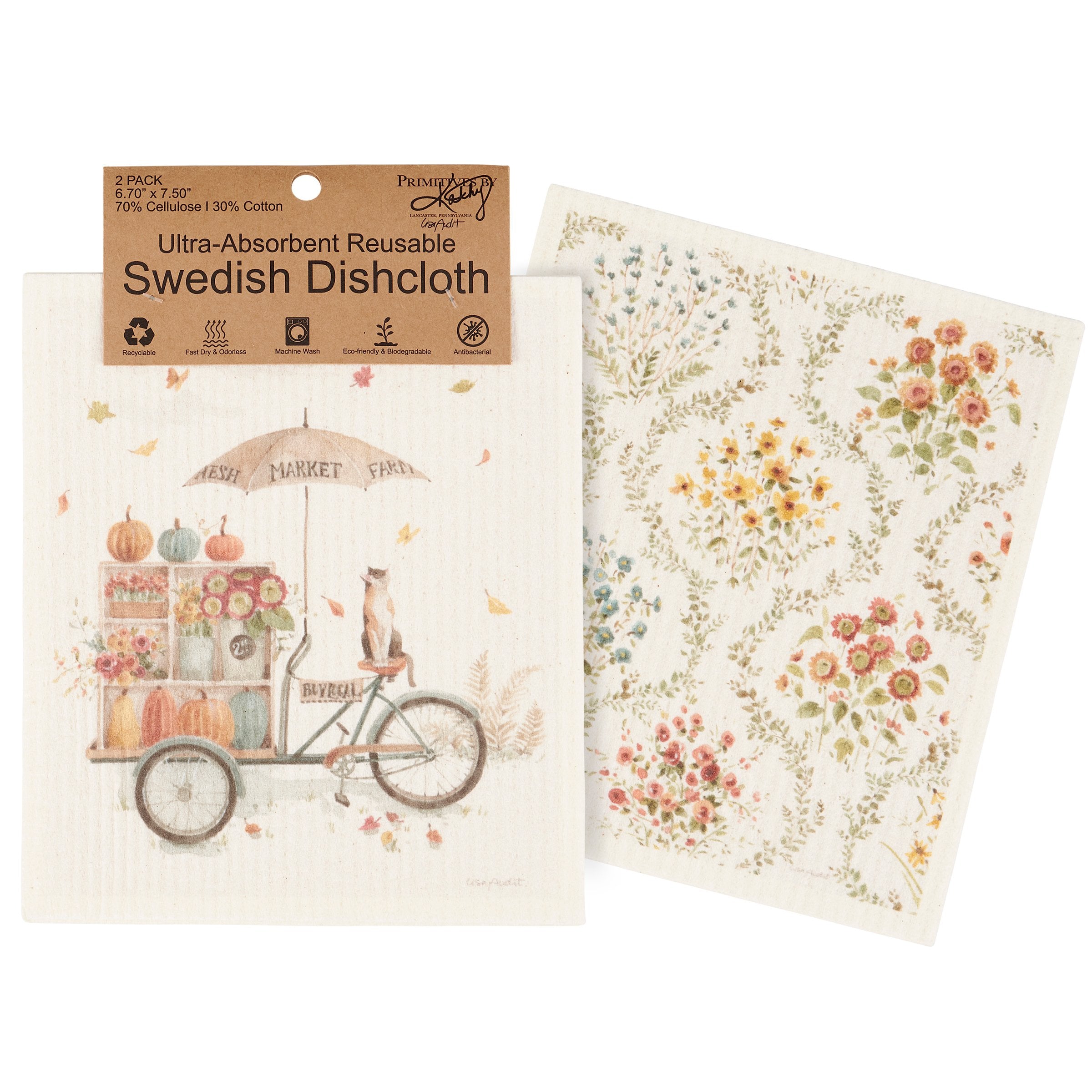 Charming Fall Days Swedish Dishcloth Set - Eco-Friendly Watercolor Kitchen Cleaners