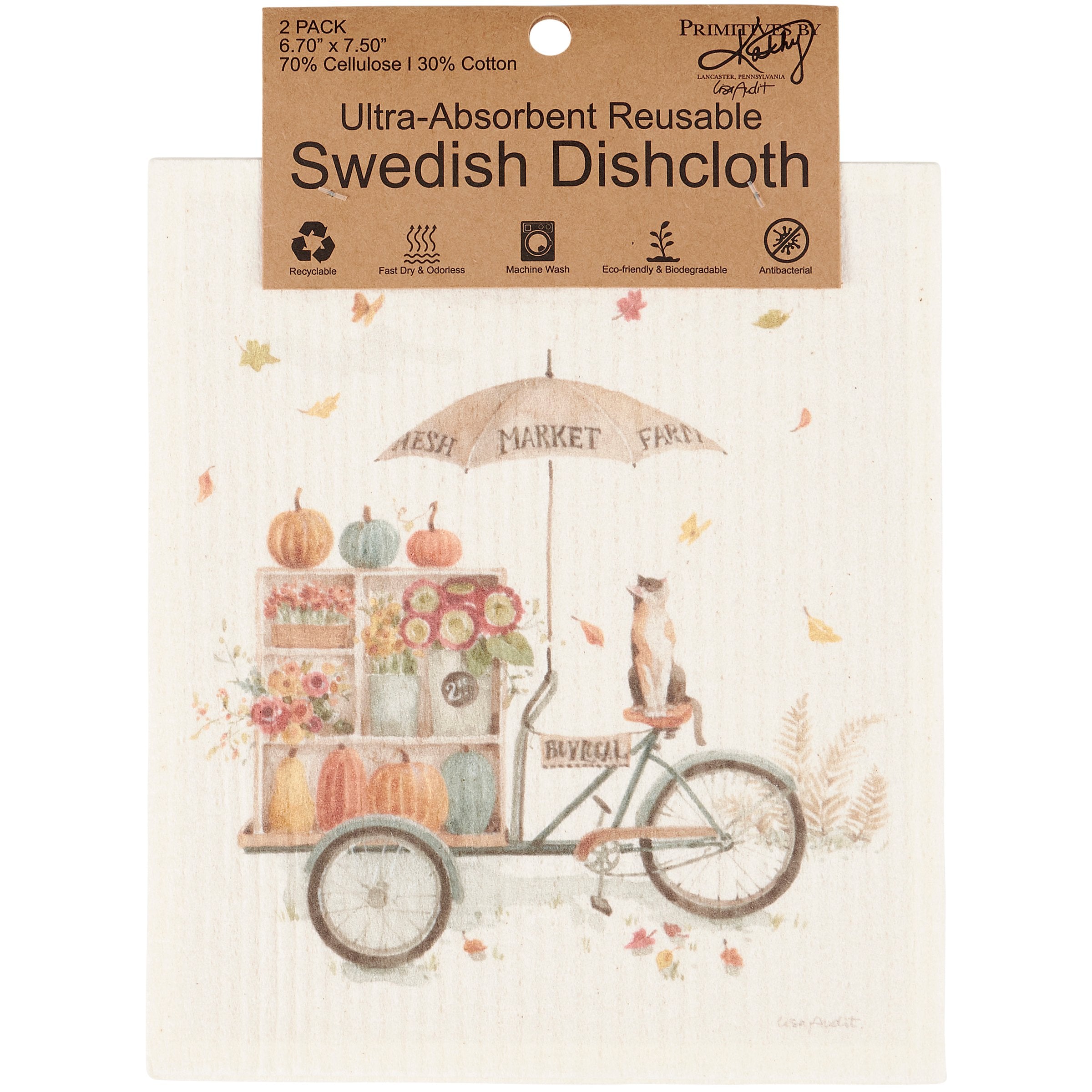 Charming Fall Days Swedish Dishcloth Set - Eco-Friendly Watercolor Kitchen Cleaners