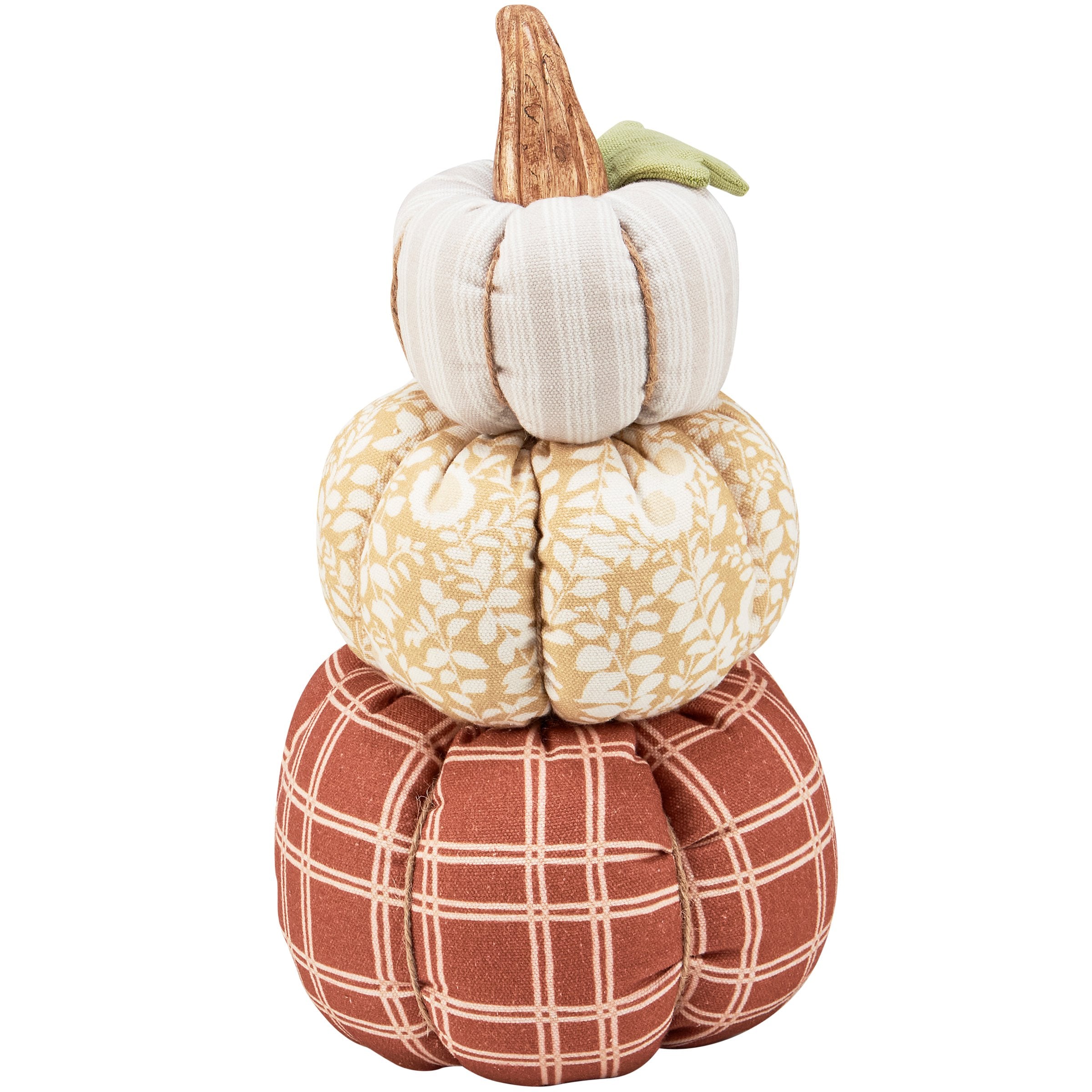 Charming Fall Patterns Fabric Pumpkin Stack - Rustic Autumn Home Accent