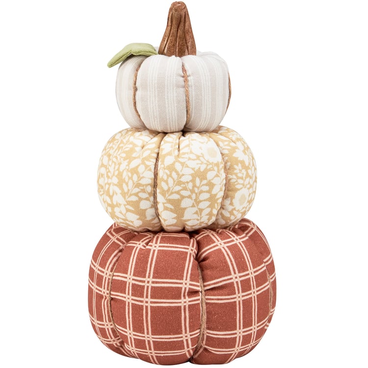 Charming Fall Patterns Fabric Pumpkin Stack - Rustic Autumn Home Accent