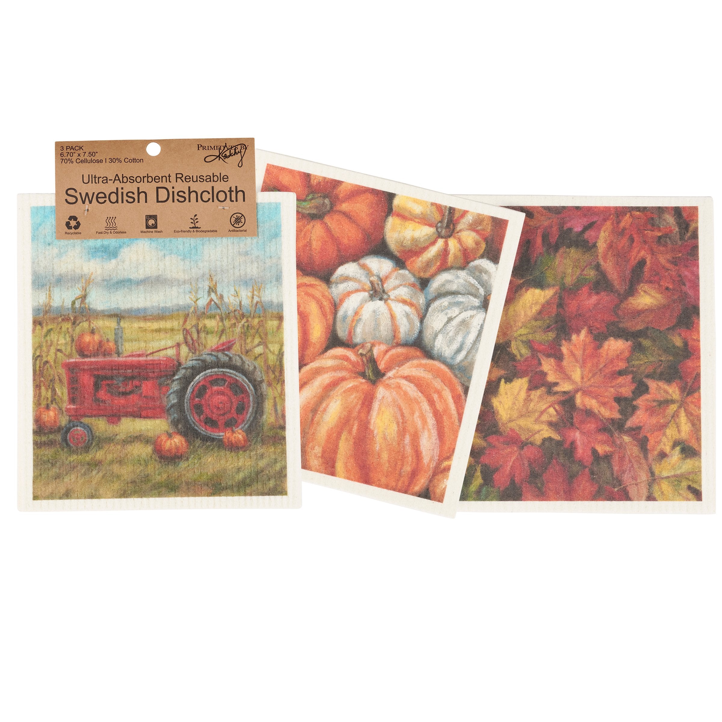 Charming Fall Farm Swedish Dishcloths Set - Eco-Friendly, Absorbent, Machine Washable