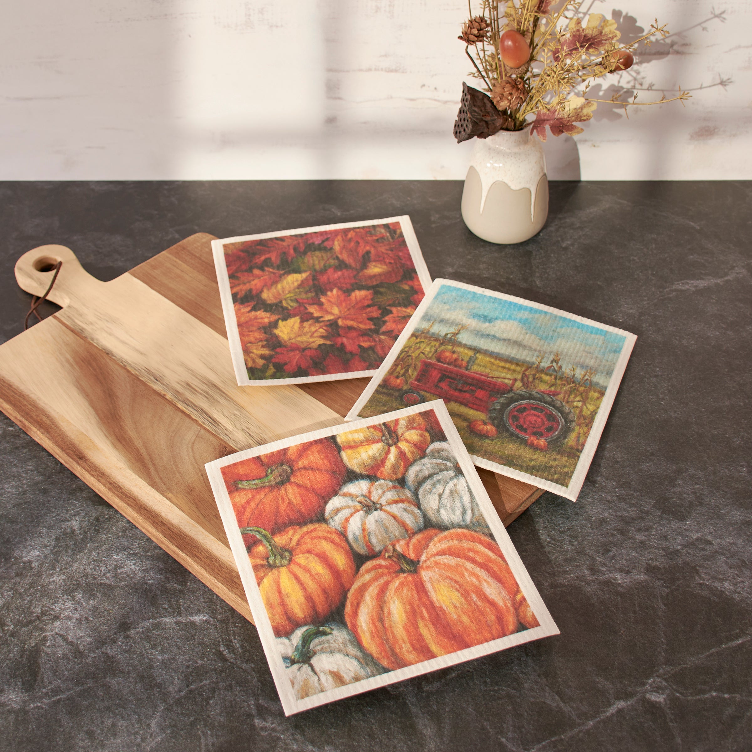 Charming Fall Farm Swedish Dishcloths Set - Eco-Friendly, Absorbent, Machine Washable