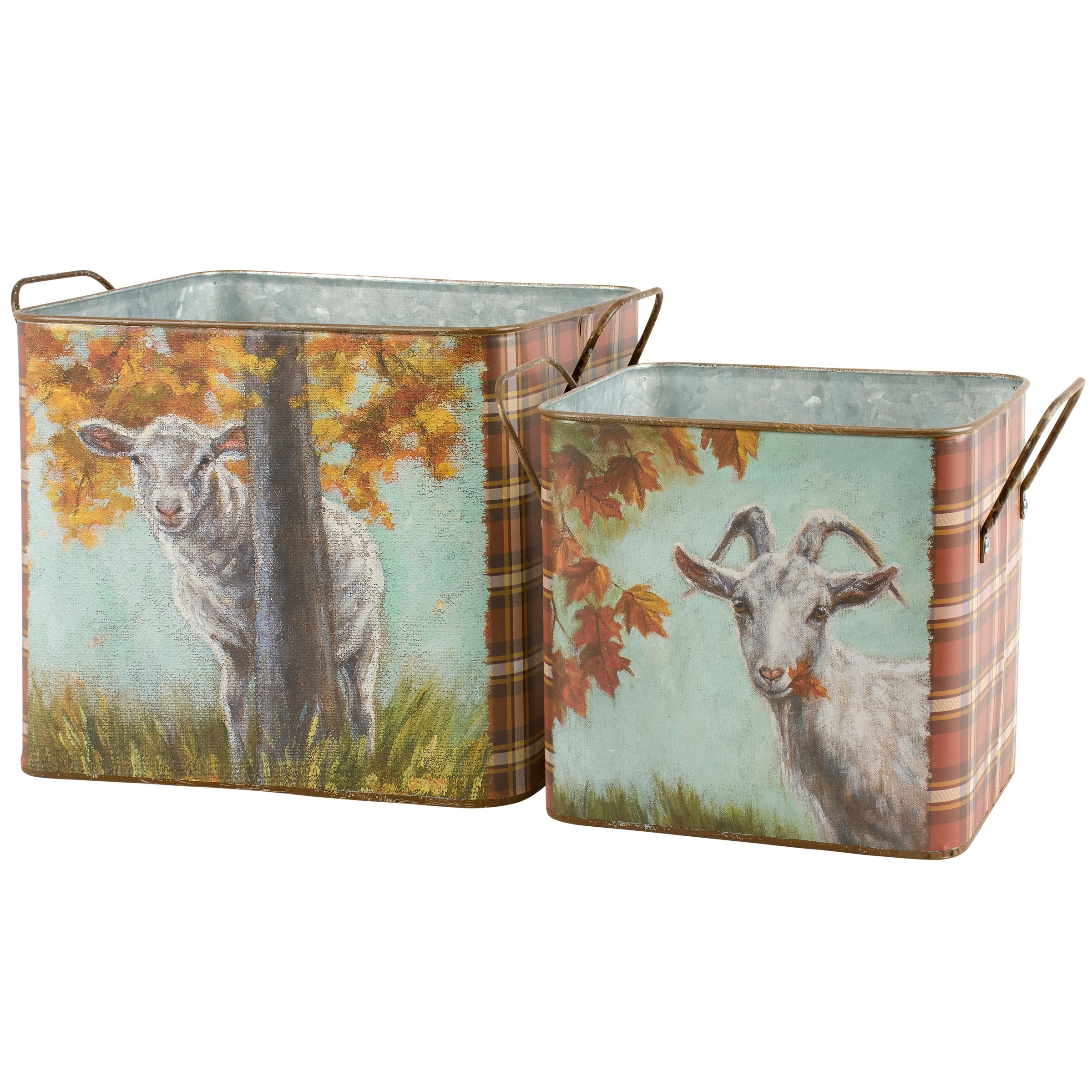 Charming Fall Farm Animal Galvanized Metal Decorative Storage Bins Set