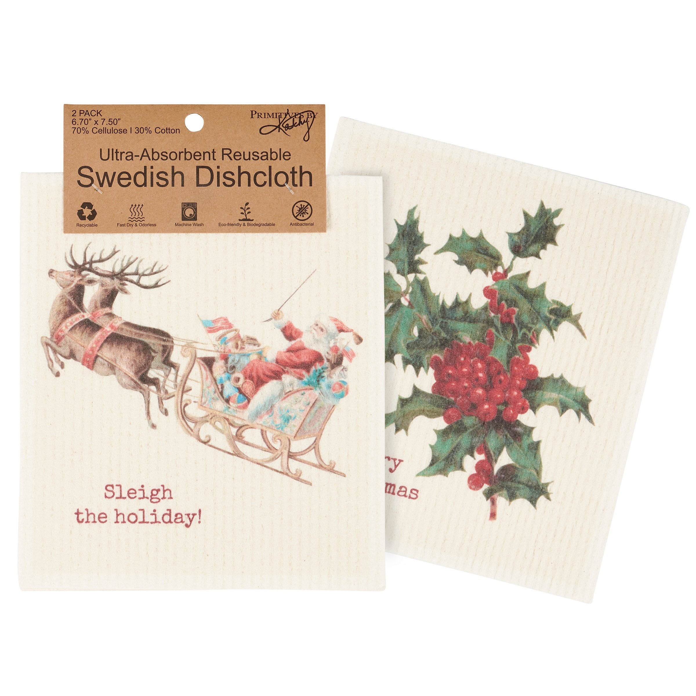 Charming Christmas Swedish Dishcloth Set - Eco-Friendly, Reusable, Holiday Kitchen Towels