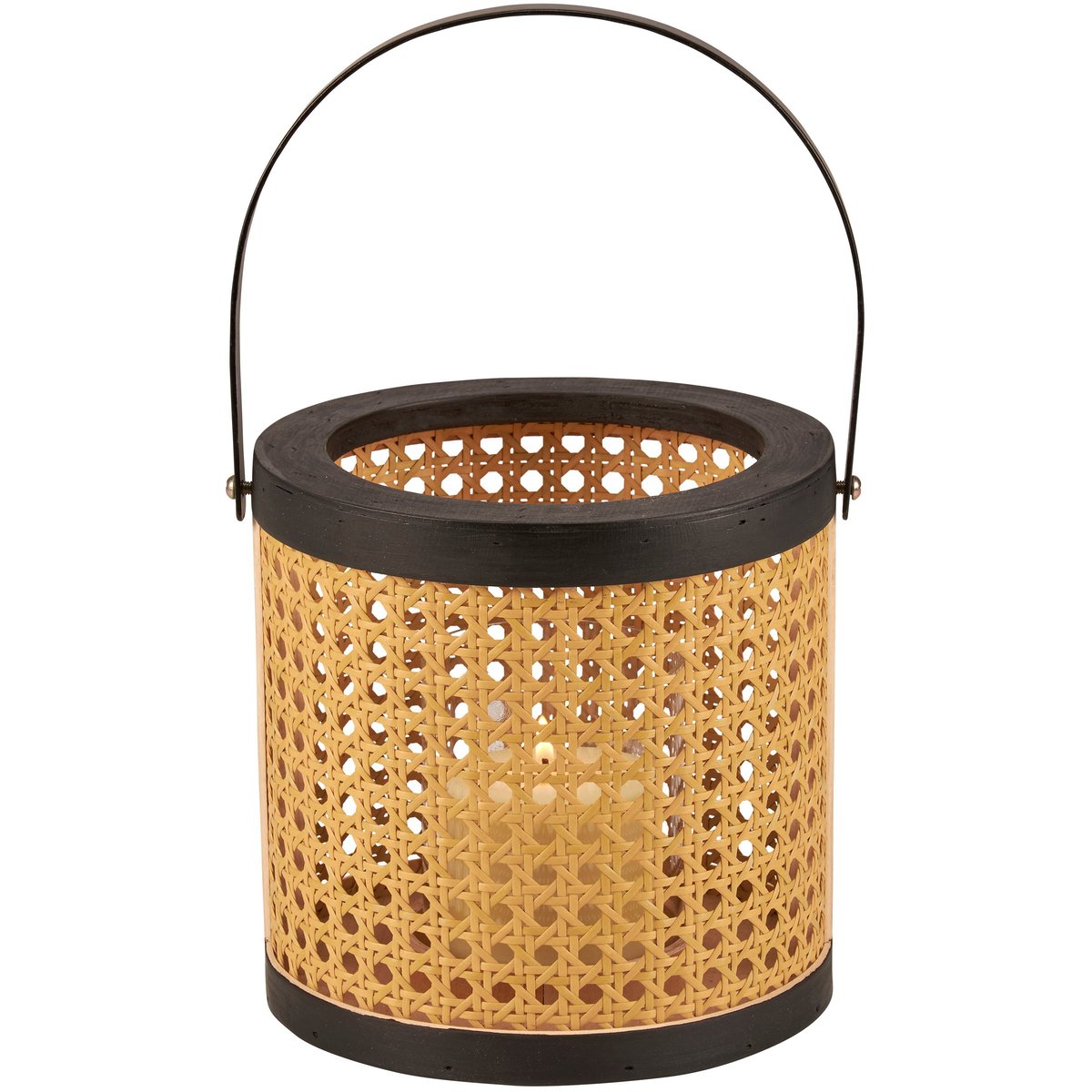 Chic Bohemian Woven Rattan Lantern with Glass Holder & Wood Base