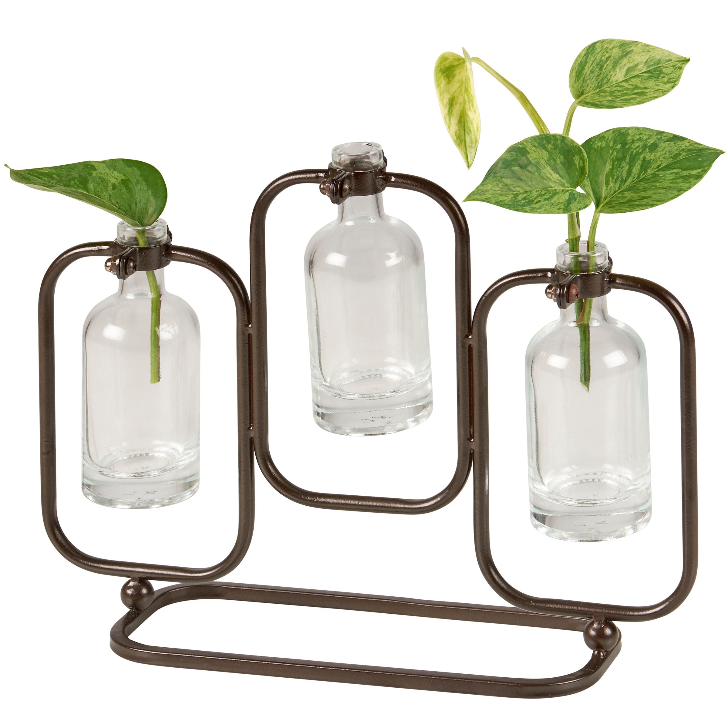 Charming Rustic Glass Trio Test Tube Vase with Metal Stand for Plant Propagation, Floral Display
