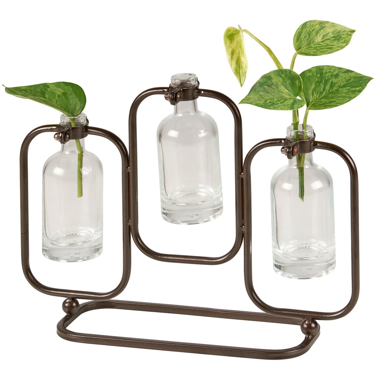 Charming Rustic Glass Trio Test Tube Vase with Metal Stand for Plant Propagation, Floral Display
