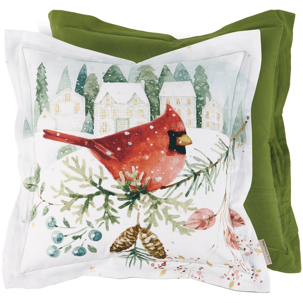 Winter Cardinal Holiday Throw Pillow with Watercolor Art & Zippered Cover