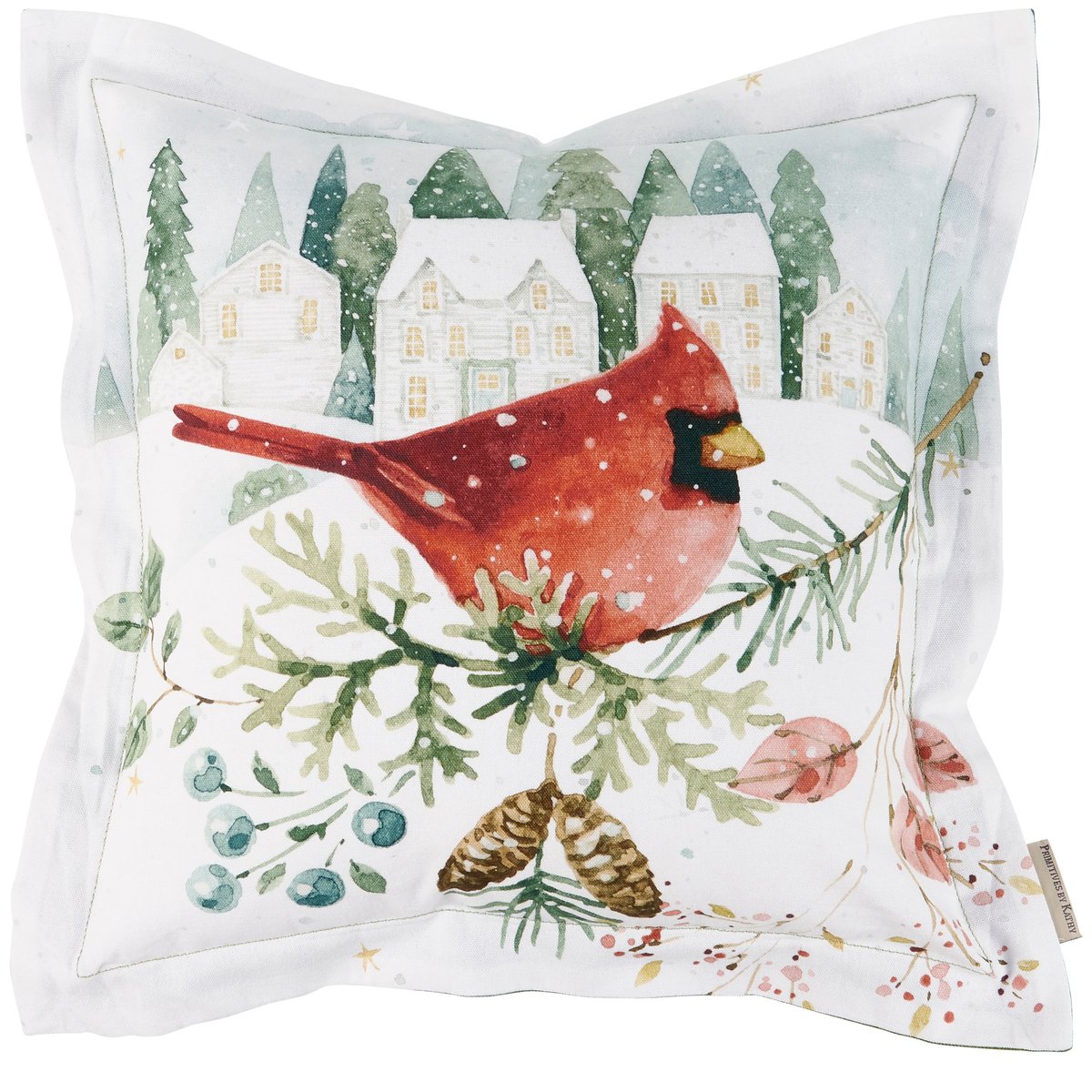 Winter Cardinal Holiday Throw Pillow with Watercolor Art & Zippered Cover