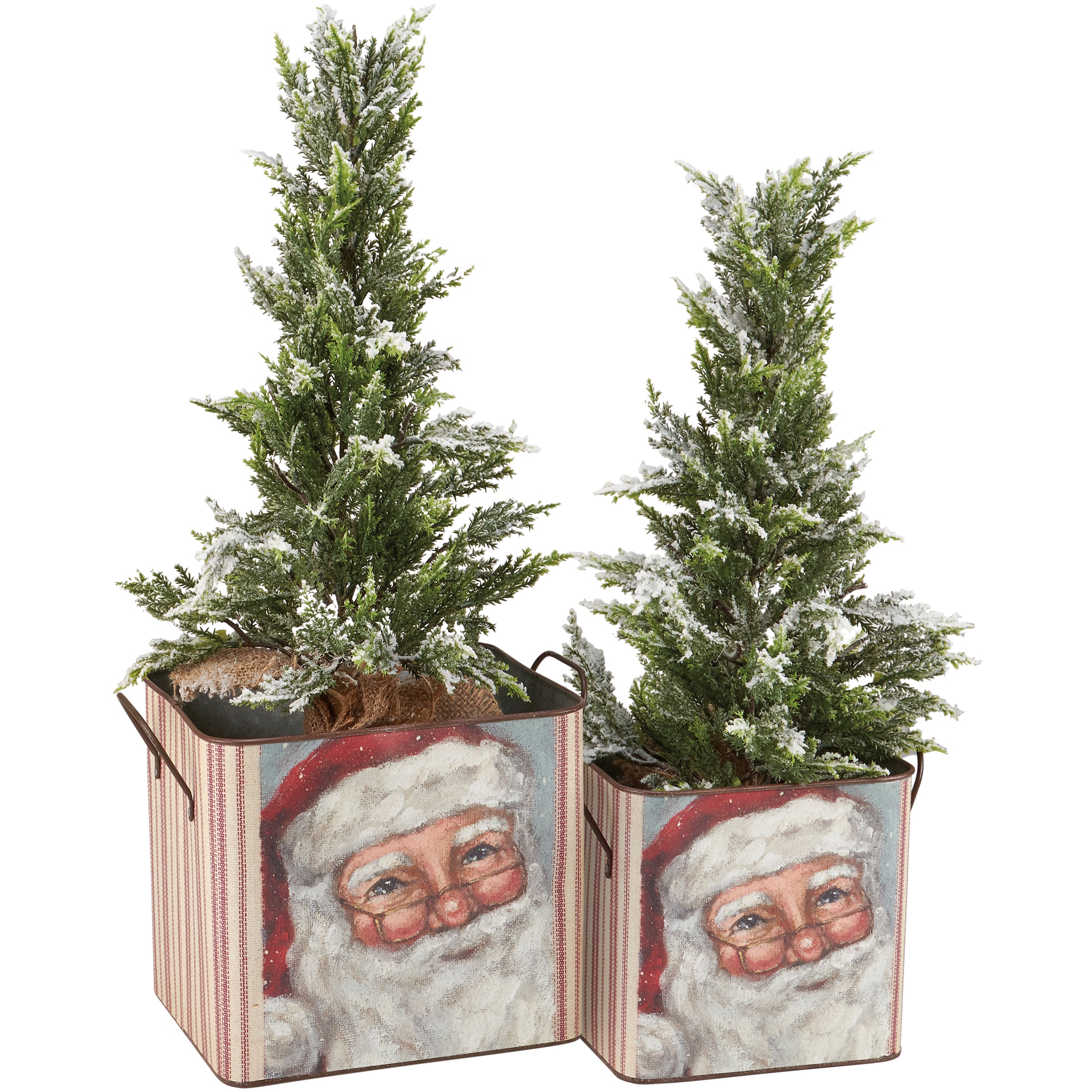 Festive Merry Santa Galvanized Metal Nesting Christmas Storage Bins Set