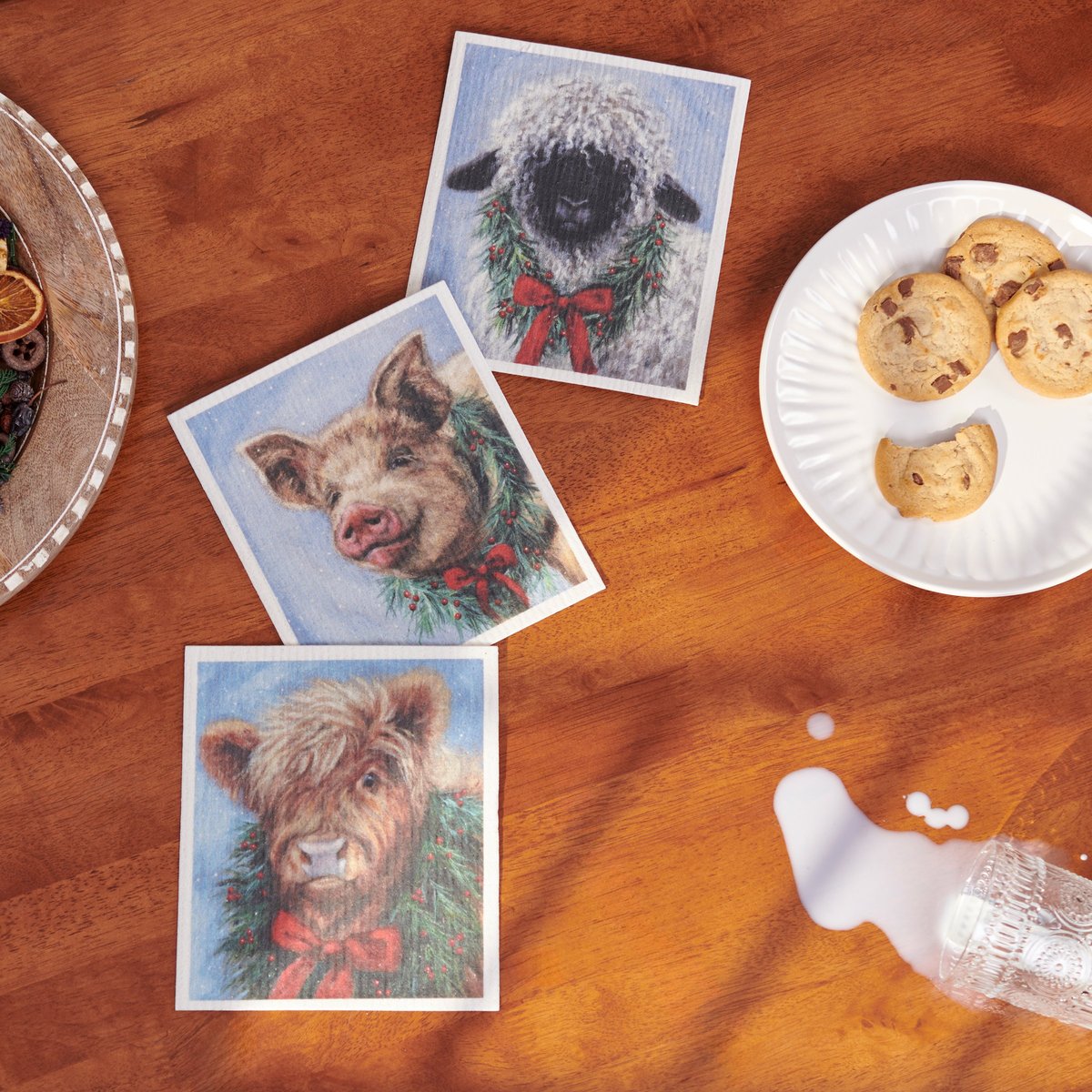 Charming Holiday Farm Animal Swedish Dishcloths - Eco-Friendly 3-Pack