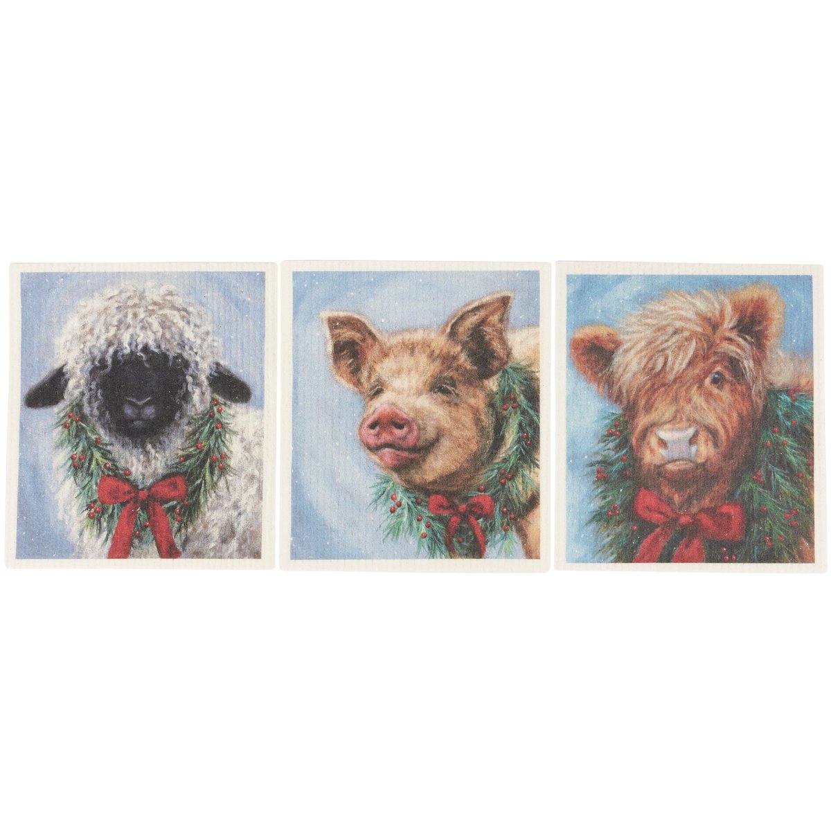 Charming Holiday Farm Animal Swedish Dishcloths - Eco-Friendly 3-Pack