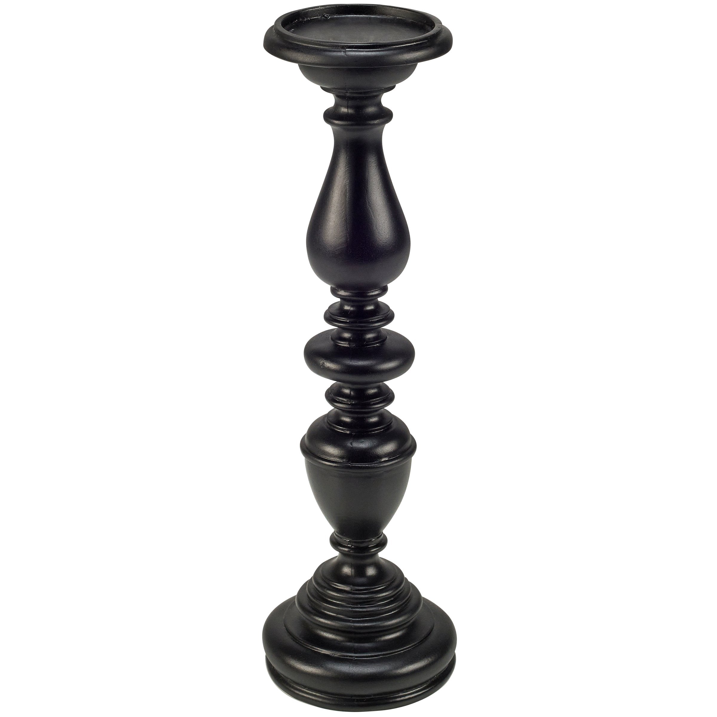 Elegant Black Resin Candlestick Candle Holder, 14.75-inch Tall Home Accent