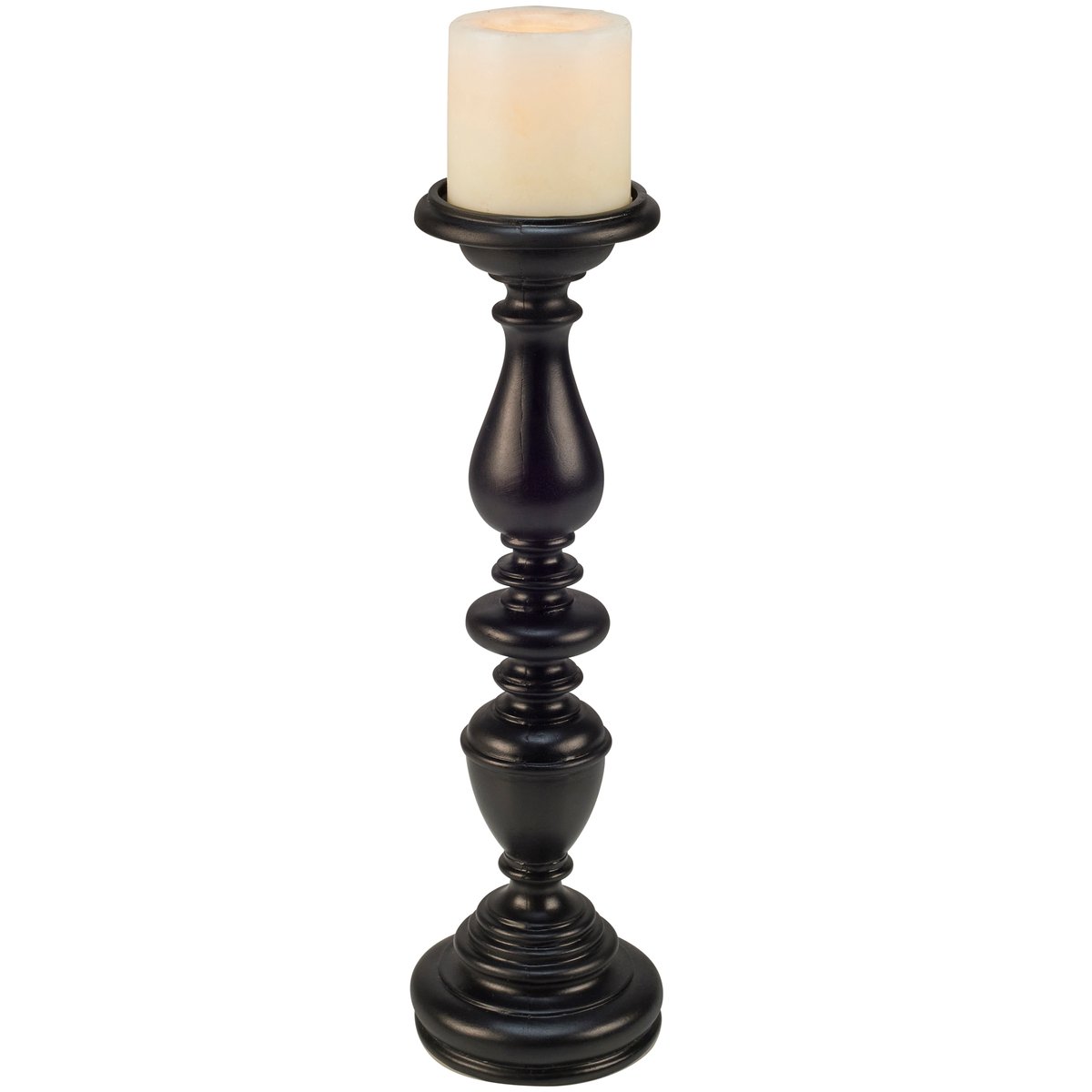Elegant Black Resin Candlestick Candle Holder, 14.75-inch Tall Home Accent