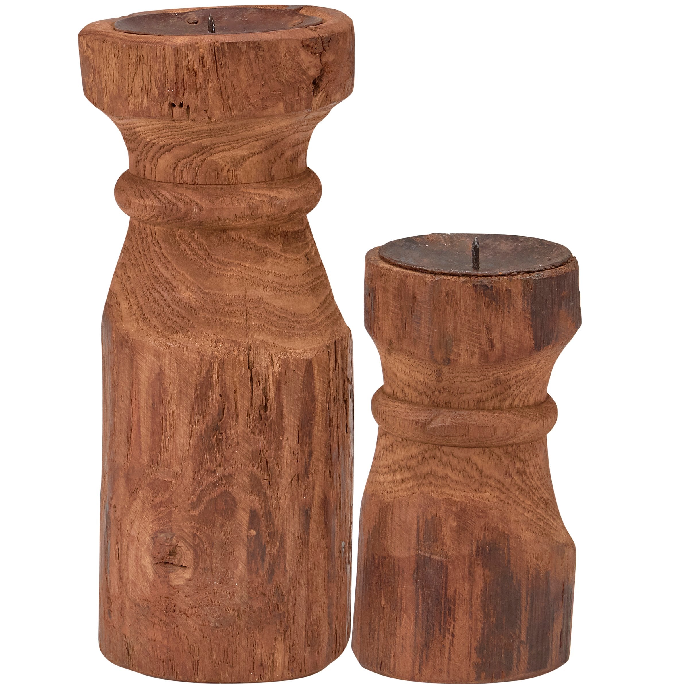 Rustic Natural Wood Candle Holder Set, Two Primitive Carved Pillars, Farmhouse Decor