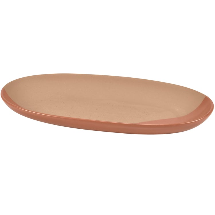 Chic Stoneware Glazed Platter: Orange Geometric Design, Microwave & Dishwasher Safe